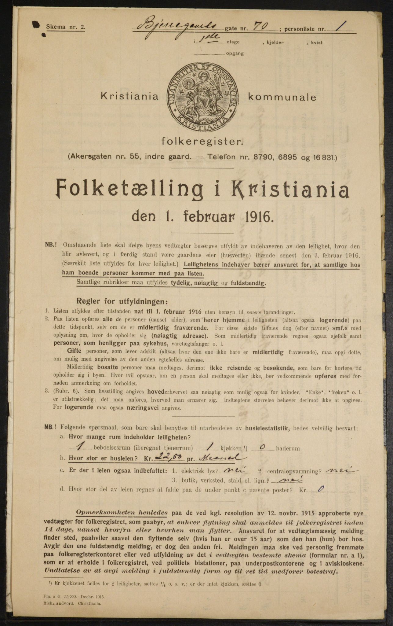 OBA, Municipal Census 1916 for Kristiania, 1916, p. 6491