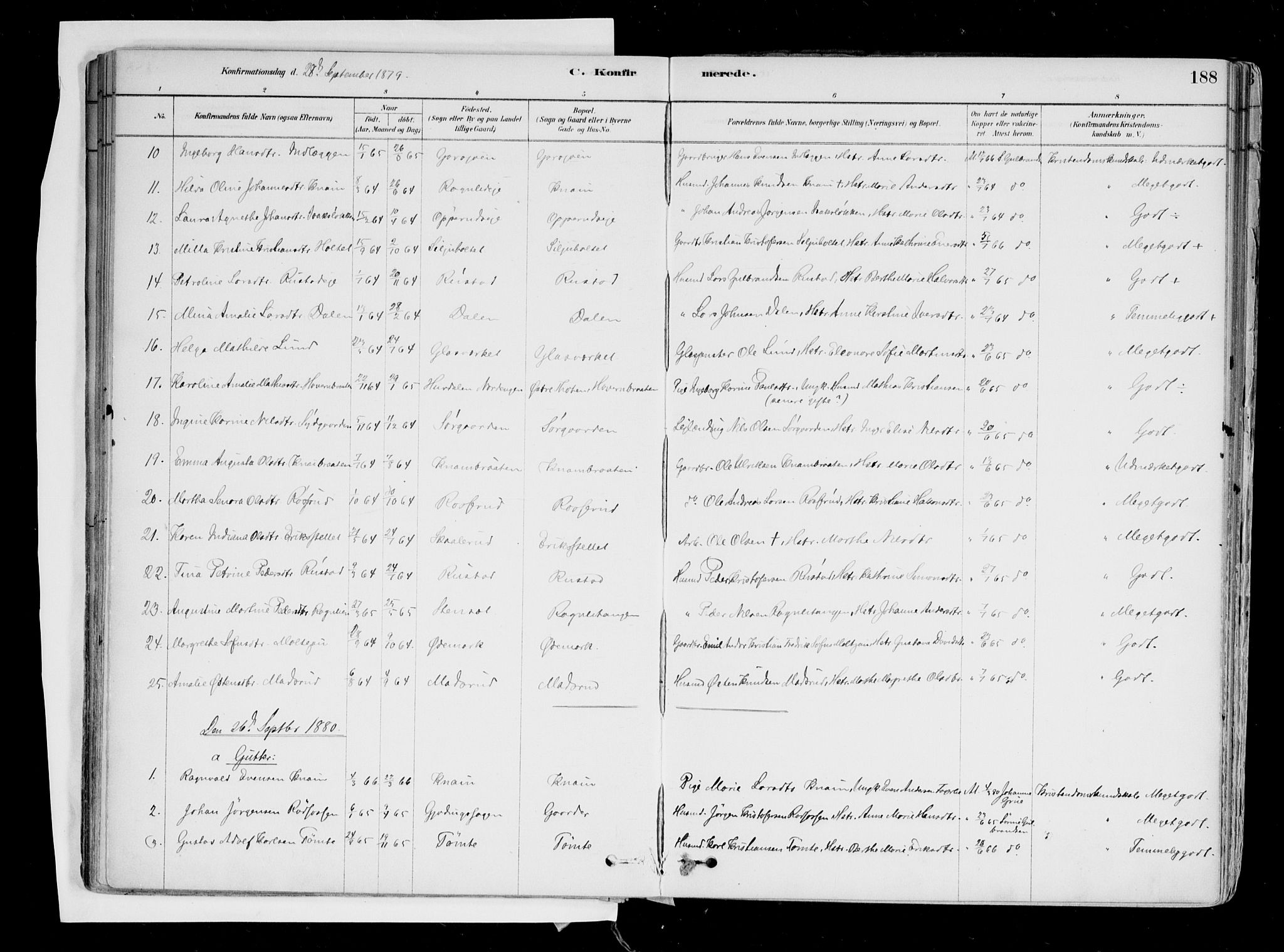 Hurdal prestekontor Kirkebøker, SAO/A-10889/F/Fa/L0007: Parish register (official) no. I 7, 1878-1906, p. 188