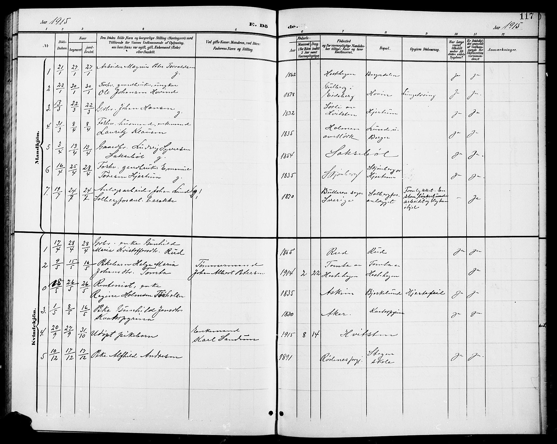 Spydeberg prestekontor Kirkebøker, SAO/A-10924/G/Gb/L0001: Parish register (copy) no. II 1, 1901-1924, p. 117