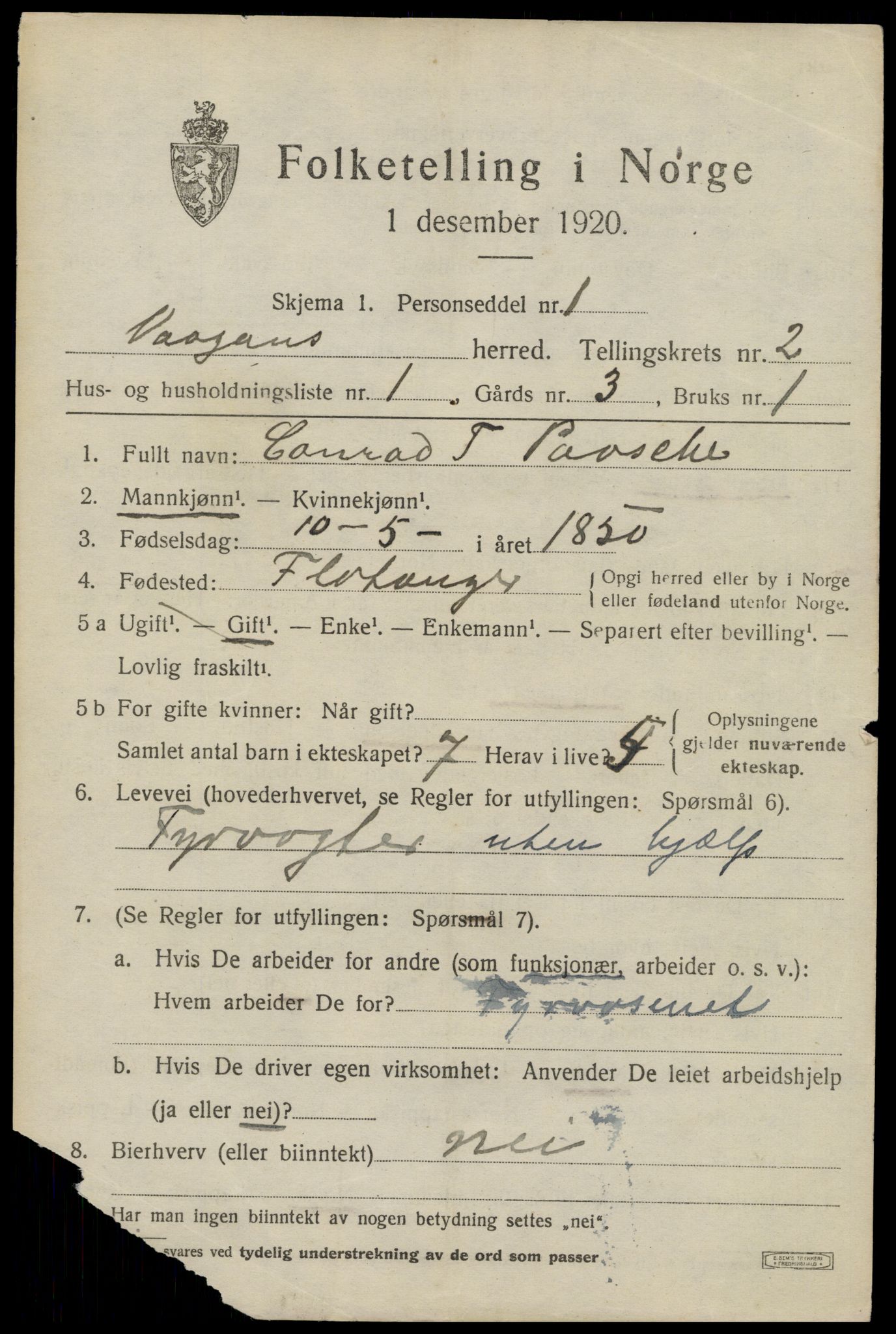 SAT, 1920 census for Vågan, 1920, p. 1833