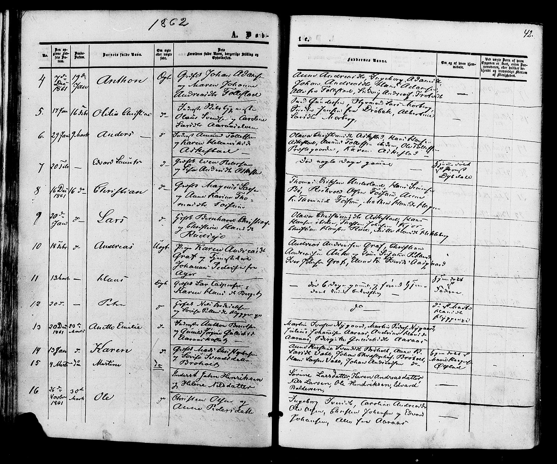 Røyken kirkebøker, AV/SAKO-A-241/F/Fa/L0006: Parish register (official) no. 6, 1857-1875, p. 42