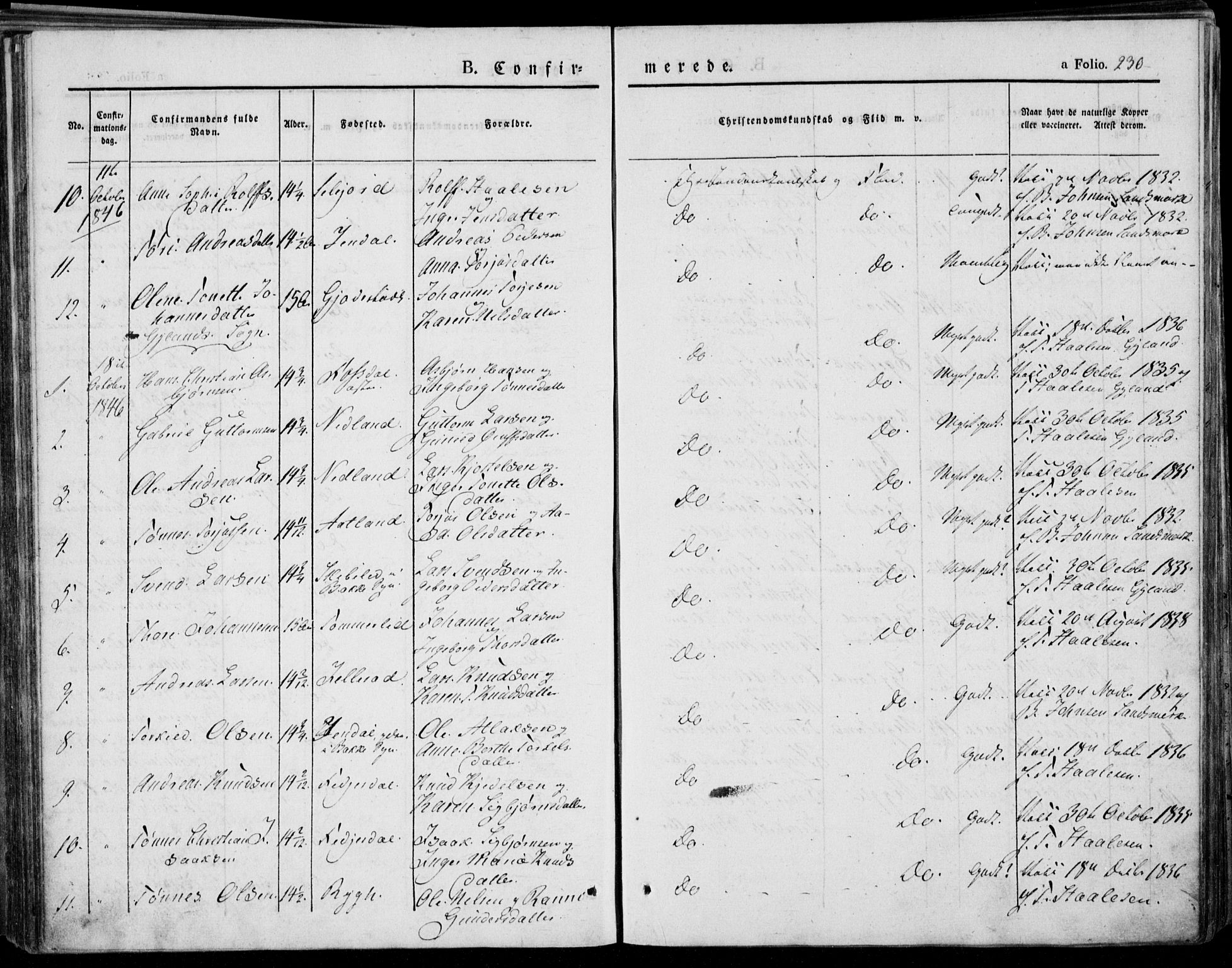 Bakke sokneprestkontor, SAK/1111-0002/F/Fa/Faa/L0004: Parish register (official) no. A 4, 1834-1846, p. 230