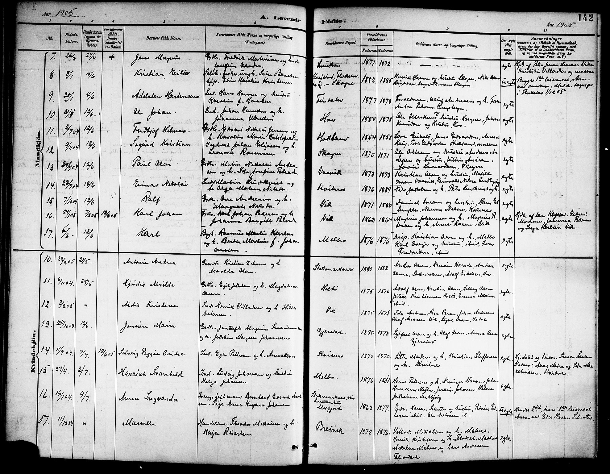 Ministerialprotokoller, klokkerbøker og fødselsregistre - Nordland, SAT/A-1459/888/L1268: Parish register (copy) no. 888C06, 1891-1908, p. 142
