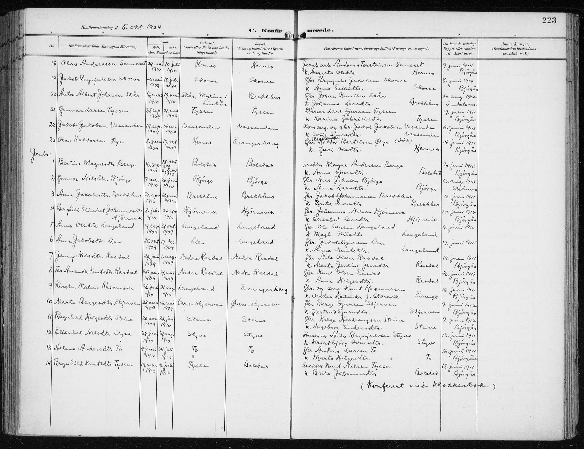 Evanger sokneprestembete, SAB/A-99924: Parish register (official) no. A  3, 1900-1930, p. 223