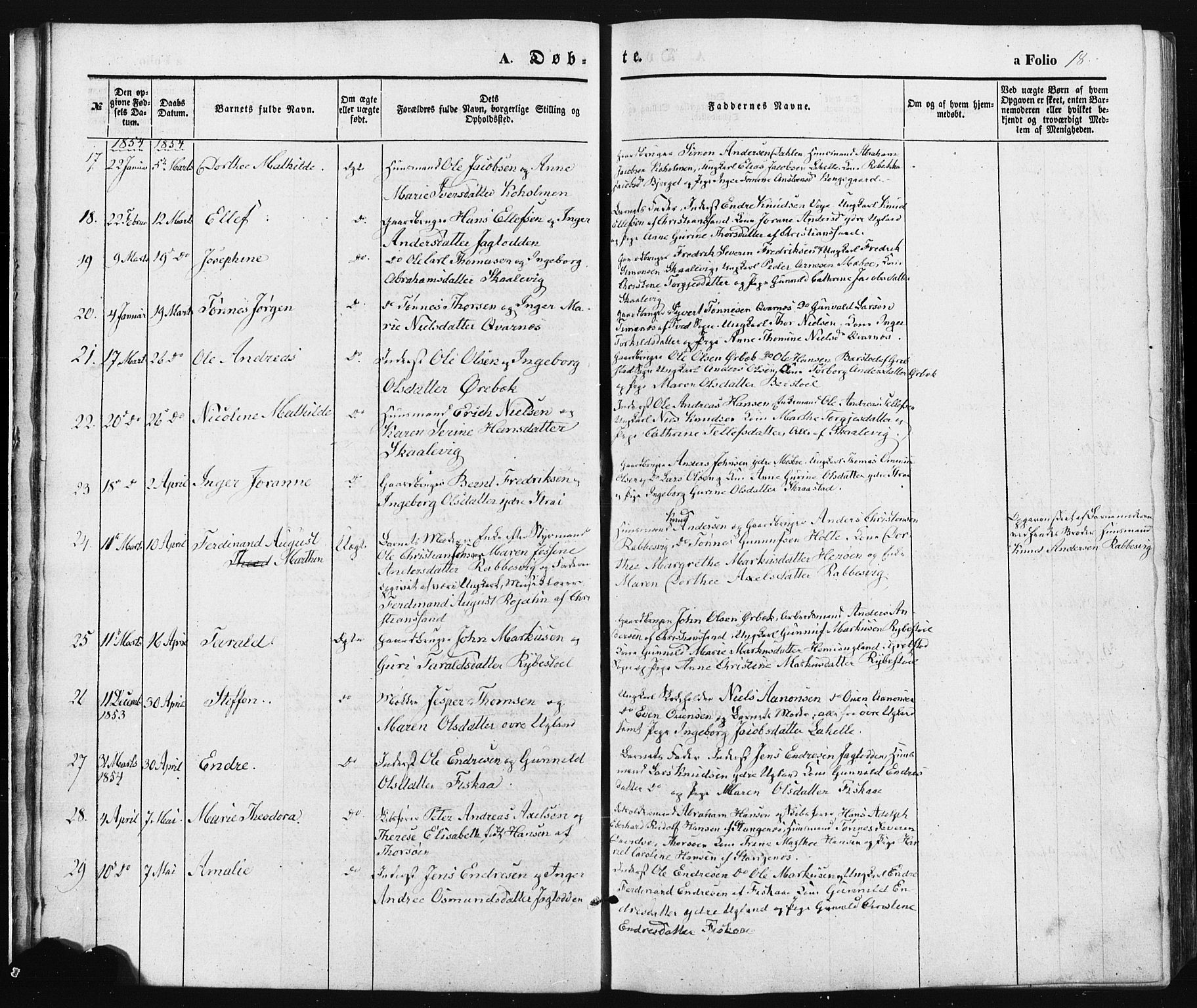 Oddernes sokneprestkontor, AV/SAK-1111-0033/F/Fa/Faa/L0007: Parish register (official) no. A 7, 1851-1863, p. 18