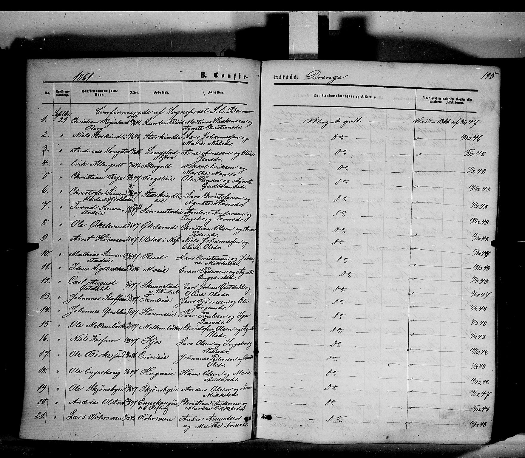 Ringsaker prestekontor, AV/SAH-PREST-014/K/Ka/L0010: Parish register (official) no. 10, 1861-1869, p. 195