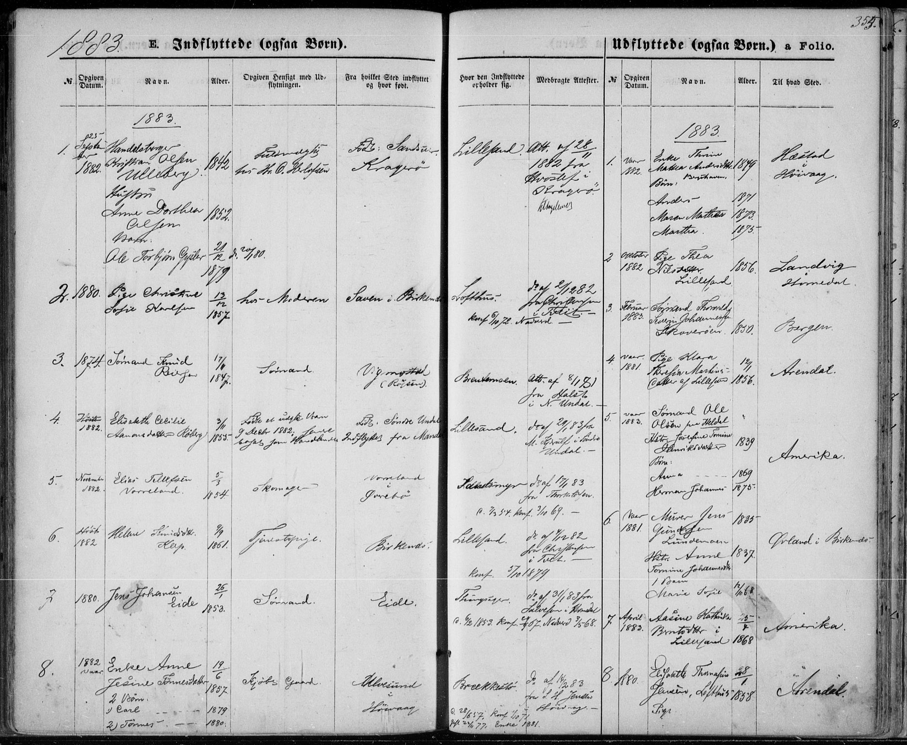 Vestre Moland sokneprestkontor, SAK/1111-0046/F/Fa/Fab/L0008: Parish register (official) no. A 8, 1873-1883, p. 355