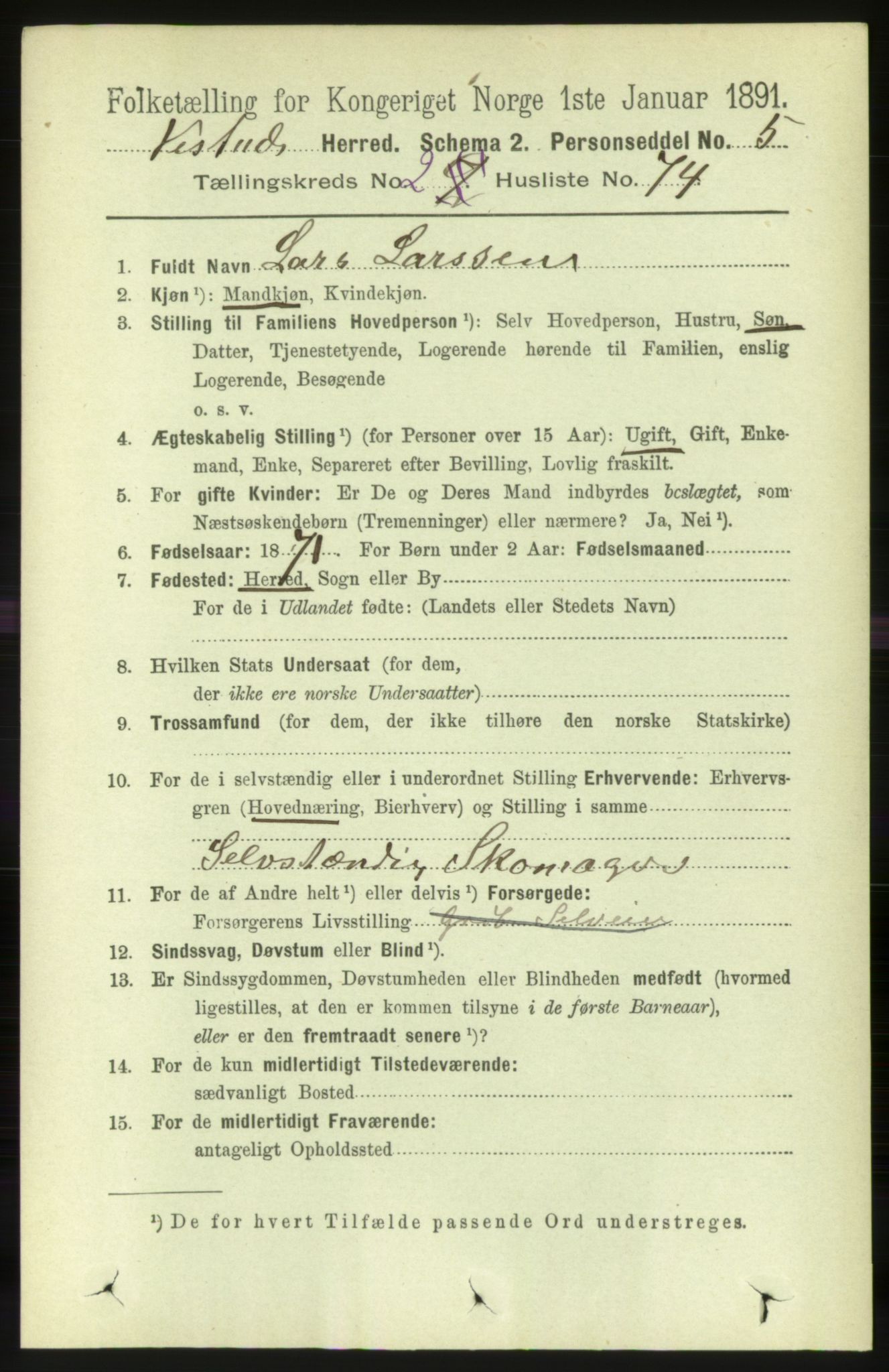 RA, 1891 census for 1535 Vestnes, 1891, p. 577