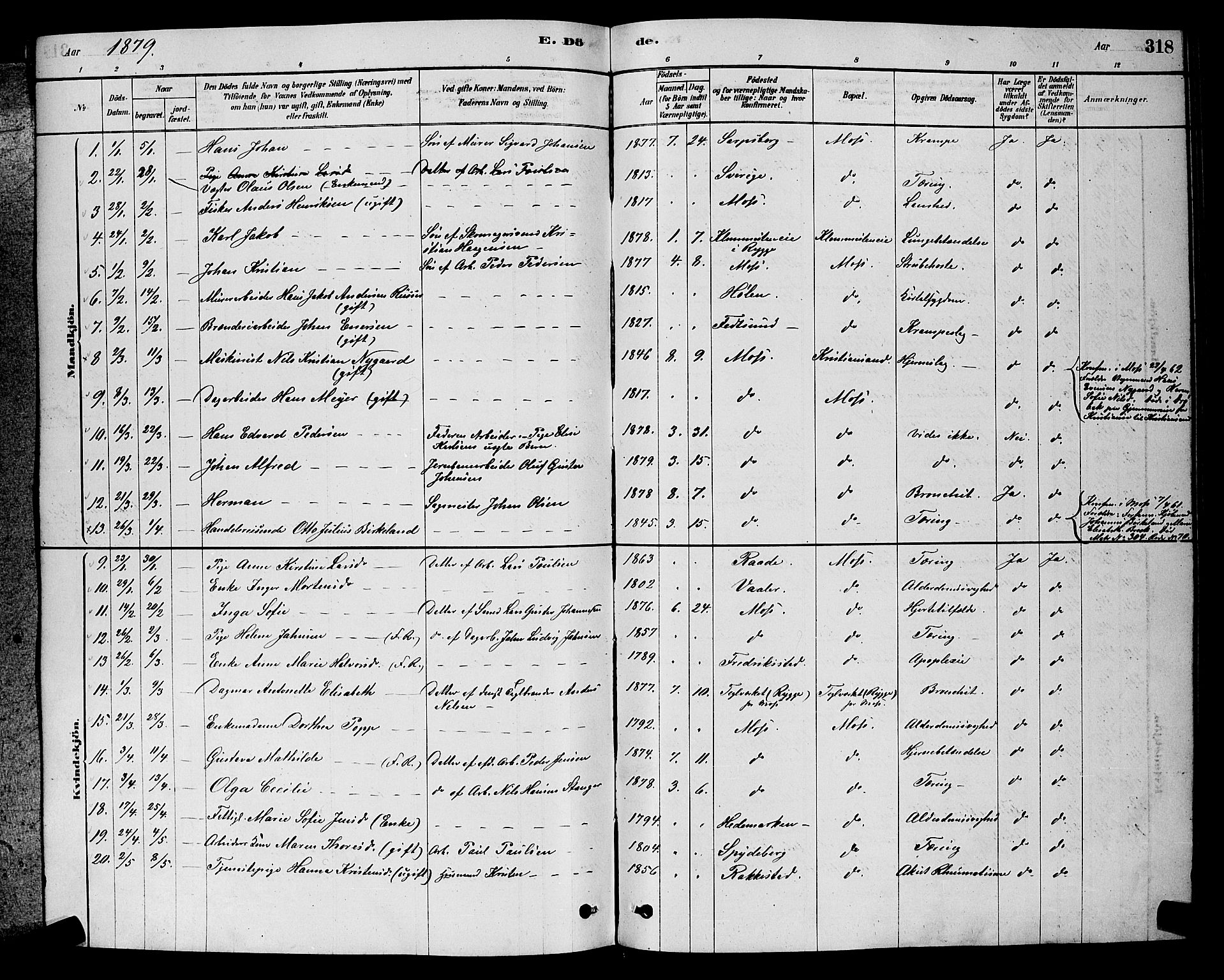 Moss prestekontor Kirkebøker, AV/SAO-A-2003/G/Ga/L0005: Parish register (copy) no. I 5, 1878-1888, p. 318