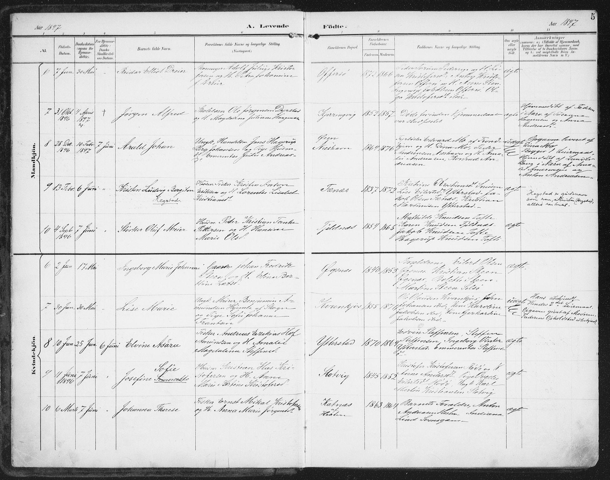 Ministerialprotokoller, klokkerbøker og fødselsregistre - Nordland, SAT/A-1459/872/L1036: Parish register (official) no. 872A11, 1897-1913, p. 5