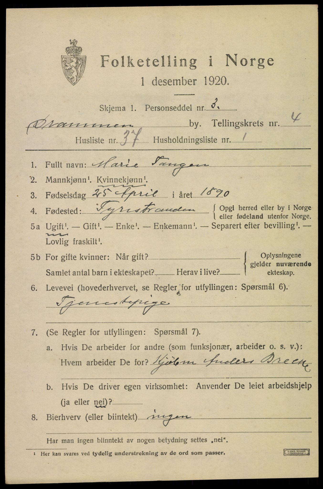 SAKO, 1920 census for Drammen, 1920, p. 33363