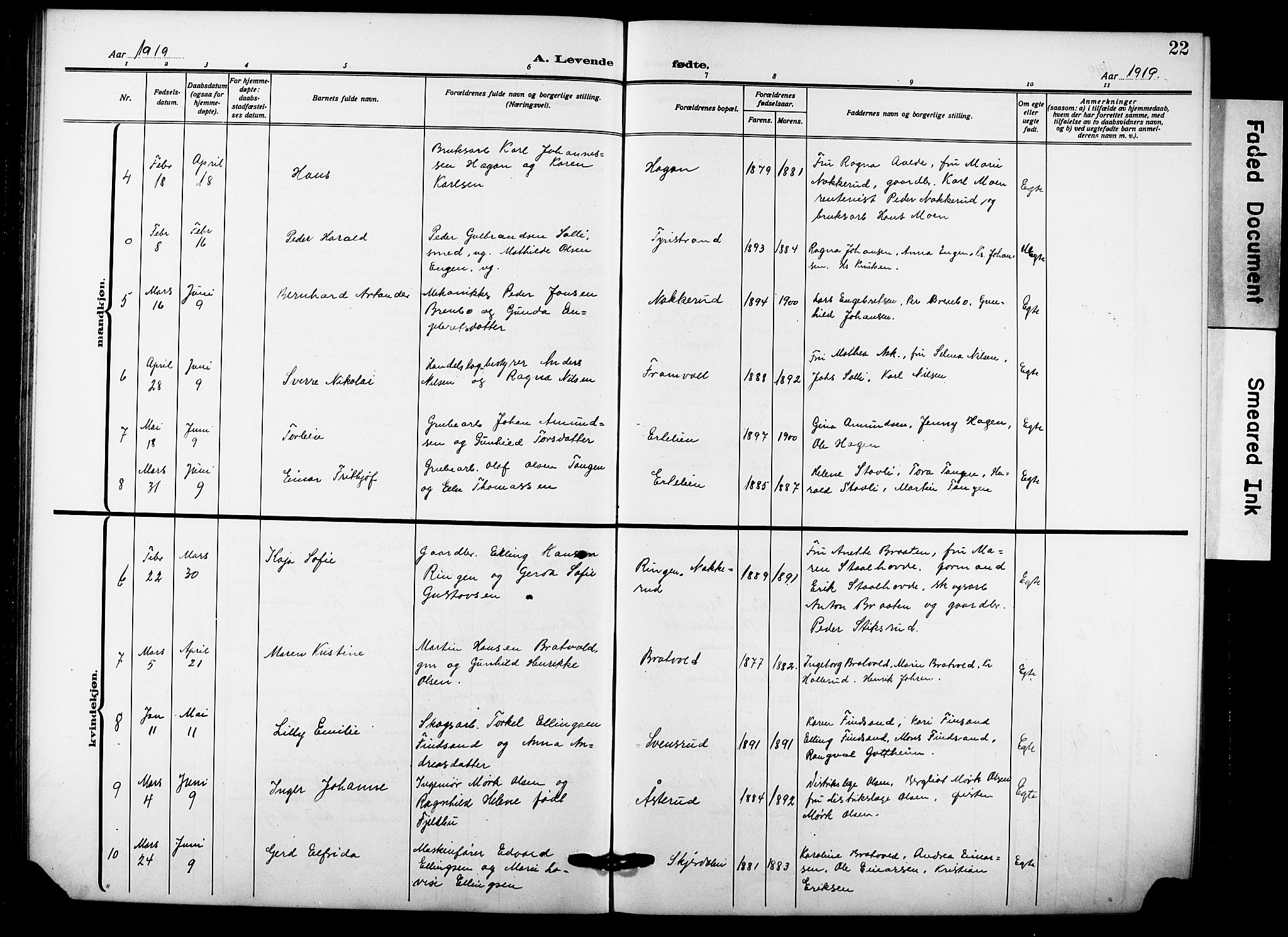 Hole kirkebøker, AV/SAKO-A-228/G/Gb/L0005: Parish register (copy) no. II 5, 1915-1932, p. 22