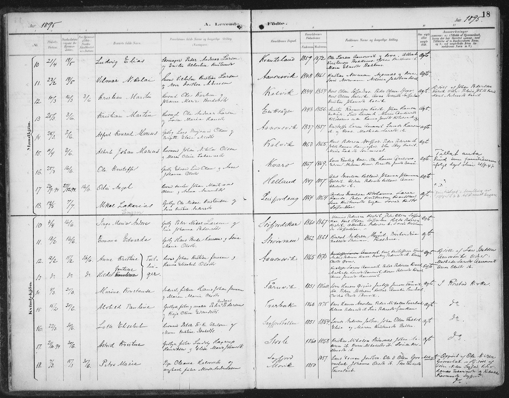 Ministerialprotokoller, klokkerbøker og fødselsregistre - Nordland, SAT/A-1459/854/L0779: Parish register (official) no. 854A02, 1892-1909, p. 18