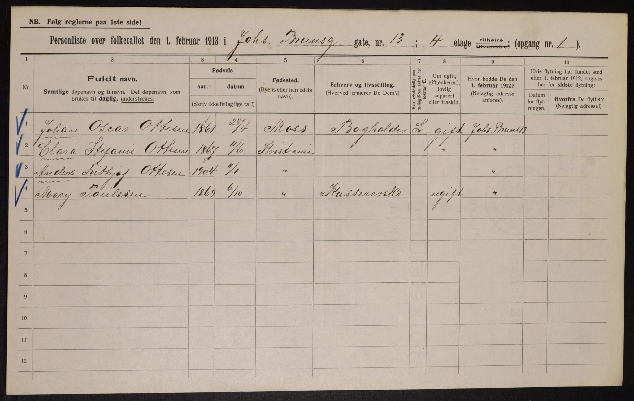 OBA, Municipal Census 1913 for Kristiania, 1913, p. 46912