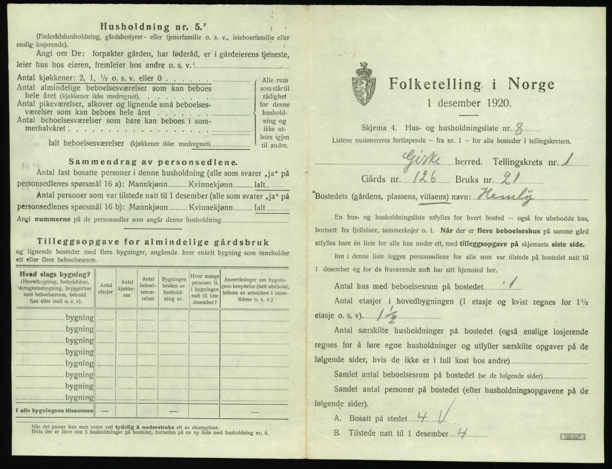 SAT, 1920 census for Giske, 1920, p. 42