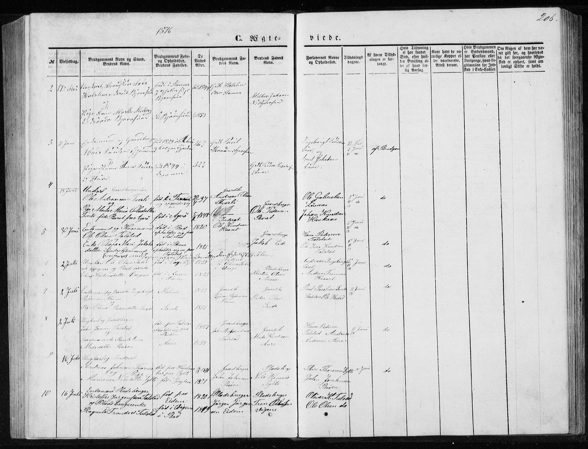 Ministerialprotokoller, klokkerbøker og fødselsregistre - Møre og Romsdal, AV/SAT-A-1454/565/L0754: Parish register (copy) no. 565C03, 1870-1896, p. 206