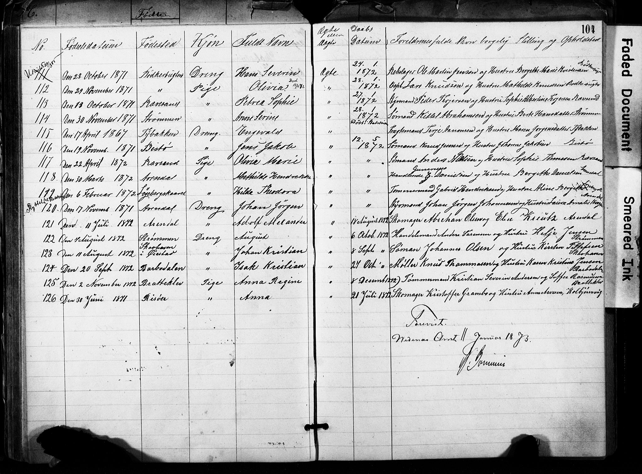 Metodistmenigheten, Arendal, AV/SAK-1292-0011/F/Fa/L0001: Dissenter register no. F-2, 1867-1879, p. 104