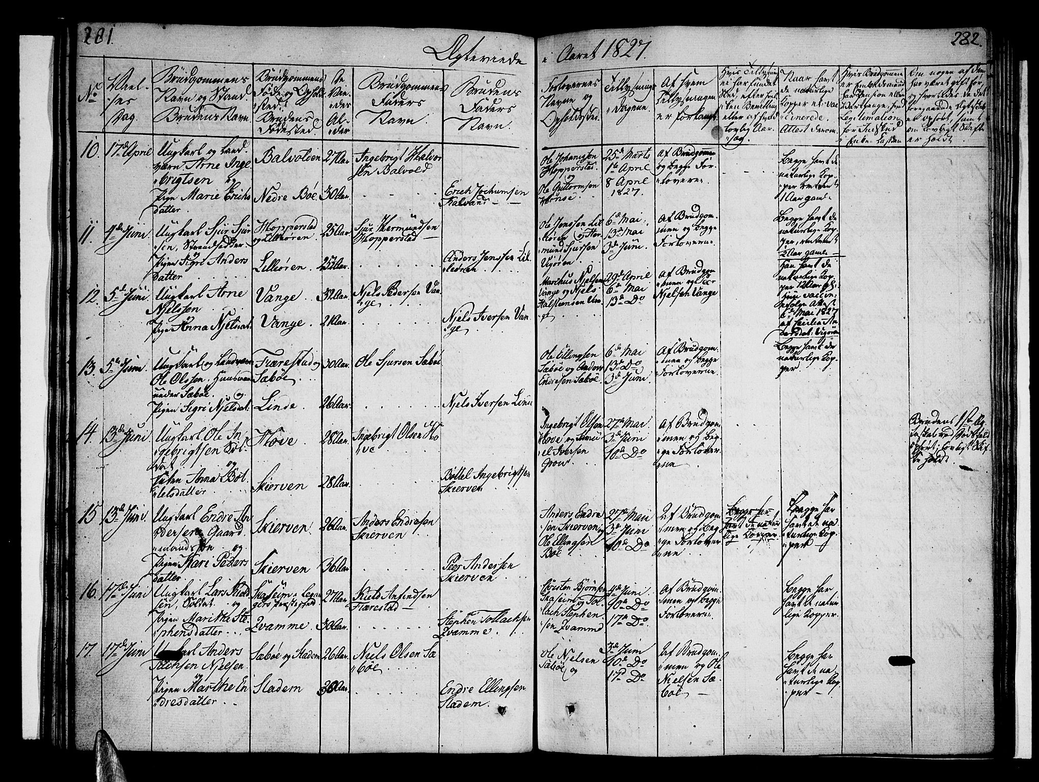 Vik sokneprestembete, SAB/A-81501: Parish register (official) no. A 6, 1821-1831, p. 281-282