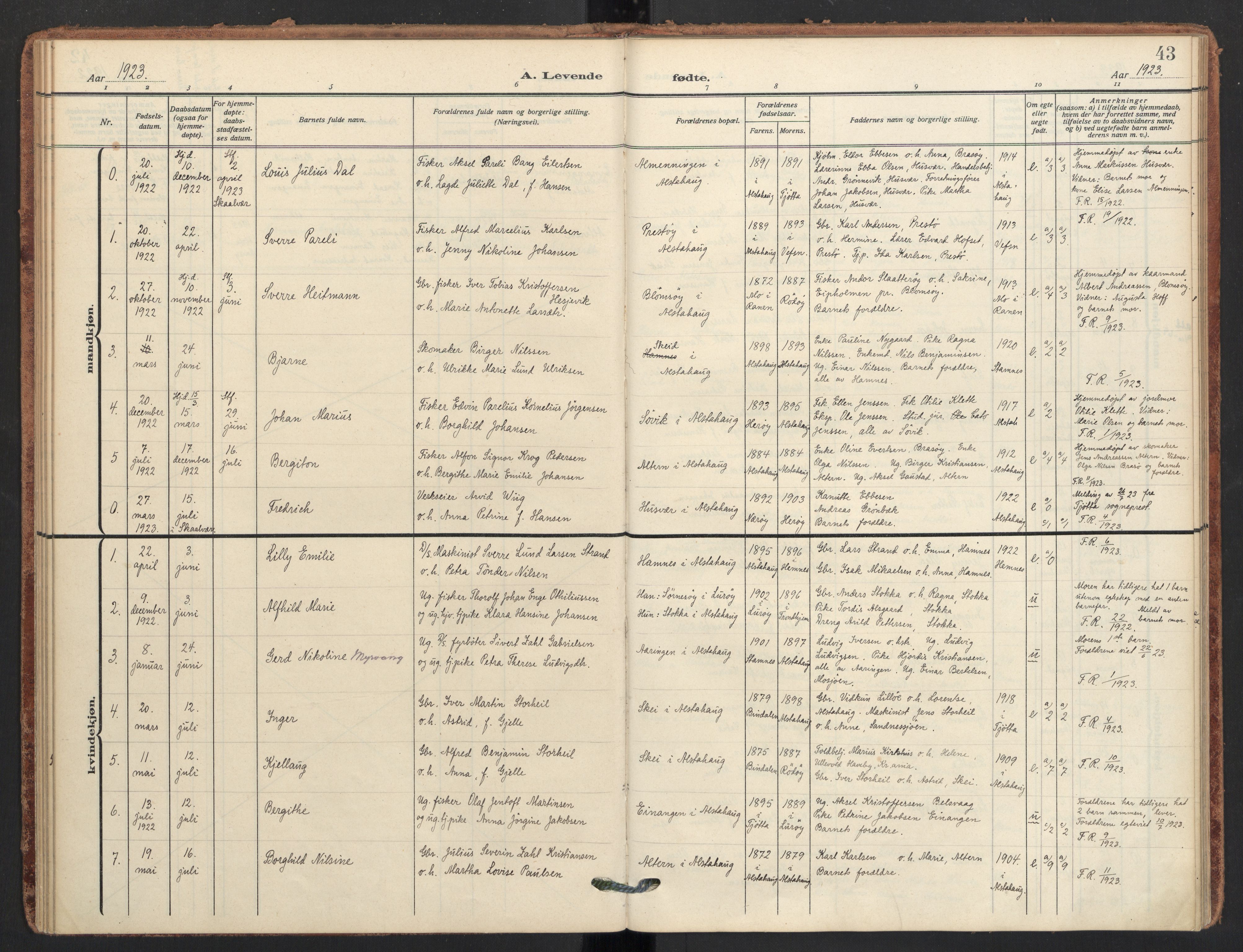 Ministerialprotokoller, klokkerbøker og fødselsregistre - Nordland, AV/SAT-A-1459/830/L0455: Parish register (official) no. 830A19, 1912-1942, p. 43