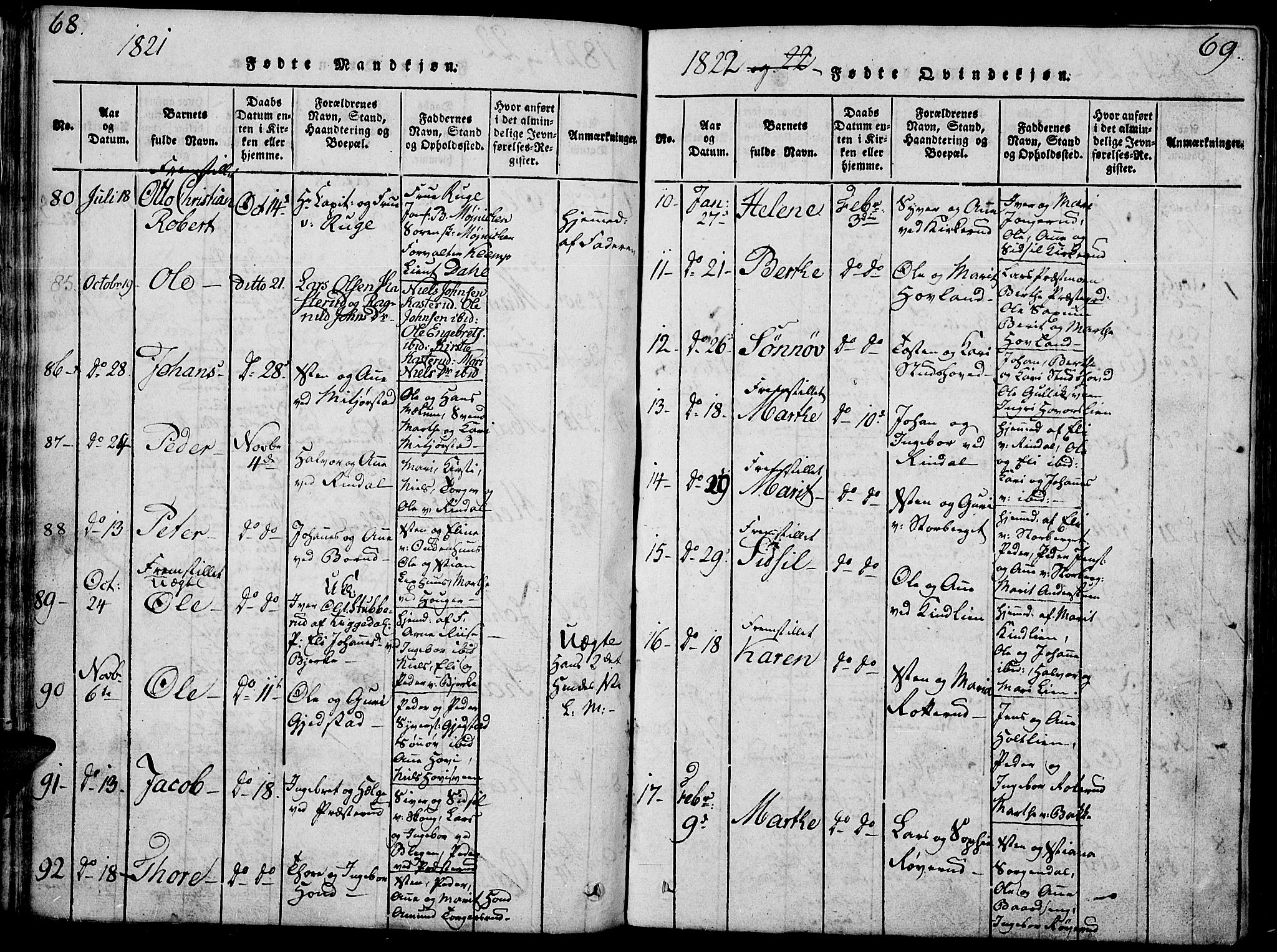 Fåberg prestekontor, SAH/PREST-086/H/Ha/Hab/L0004: Parish register (copy) no. 4, 1818-1837, p. 68-69