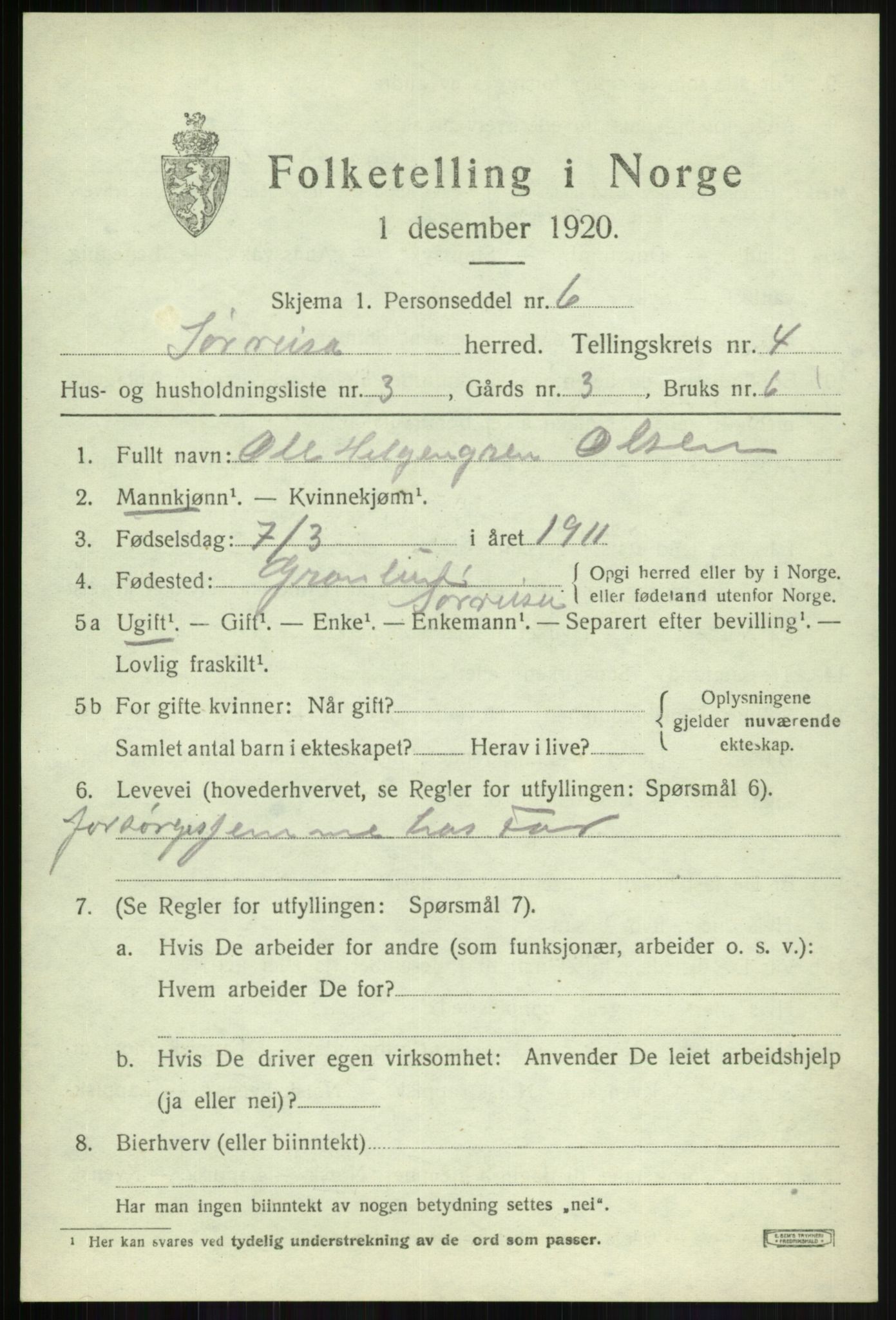 SATØ, 1920 census for Sørreisa, 1920, p. 1796