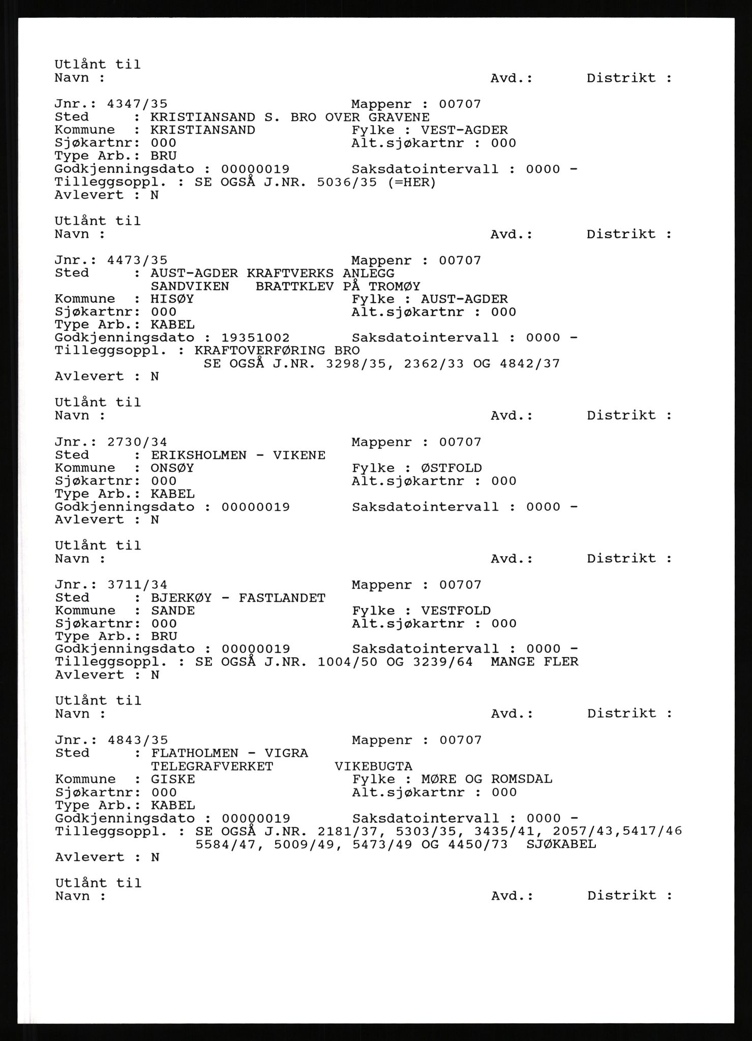 Havnedirektoratet, AV/RA-S-1604/2/C/L0054: Register over Bruer og kraftoverføringer, 1922-1991, p. 7