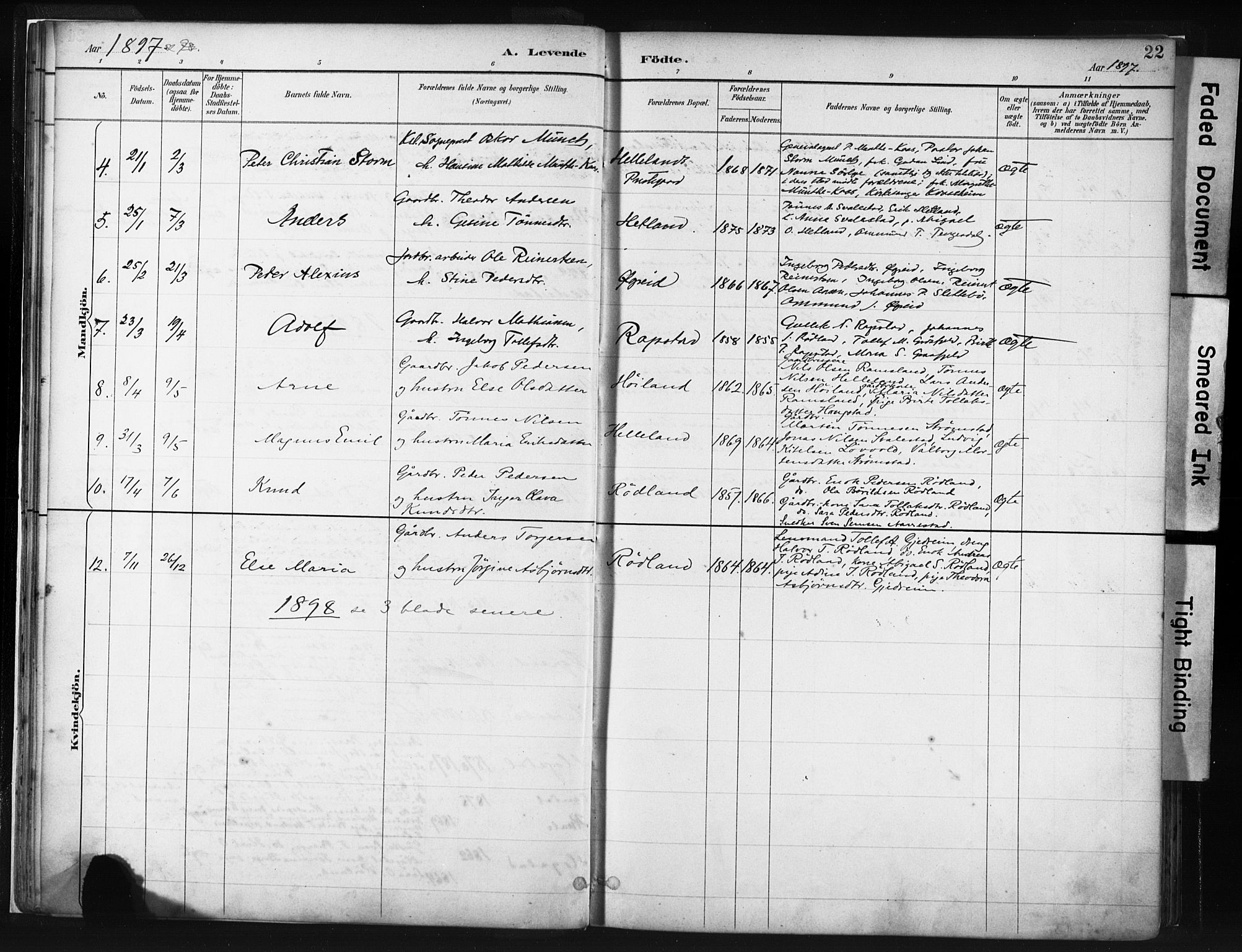 Helleland sokneprestkontor, SAST/A-101810: Parish register (official) no. A 8, 1887-1907, p. 22