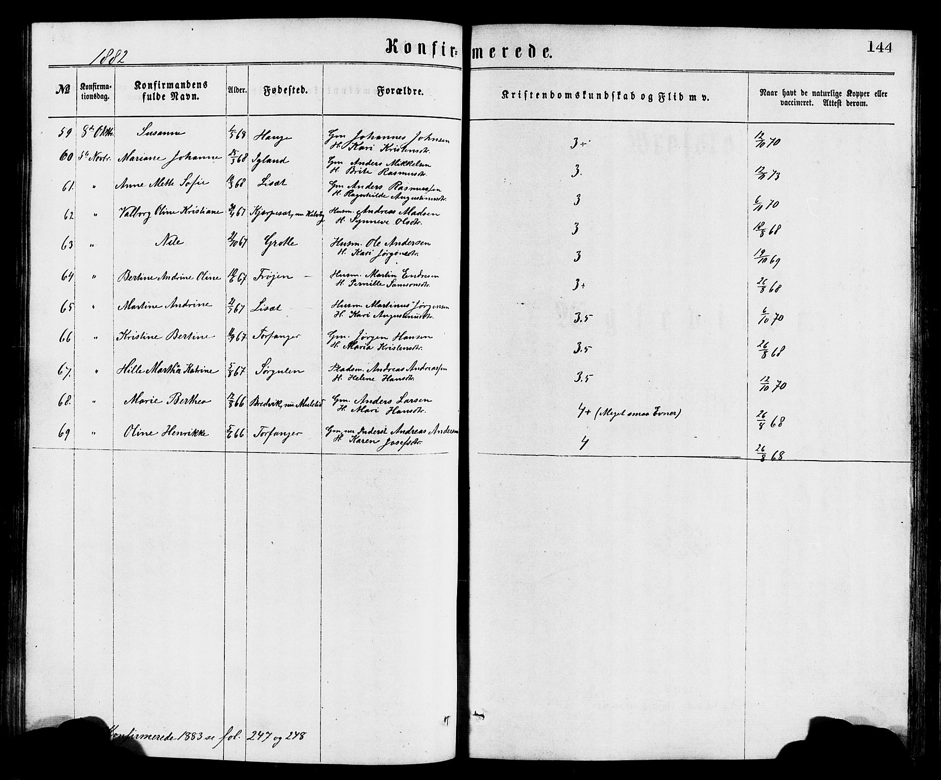 Bremanger sokneprestembete, SAB/A-82201/H/Hab/Haba/L0002: Parish register (copy) no. A 2, 1866-1889, p. 144