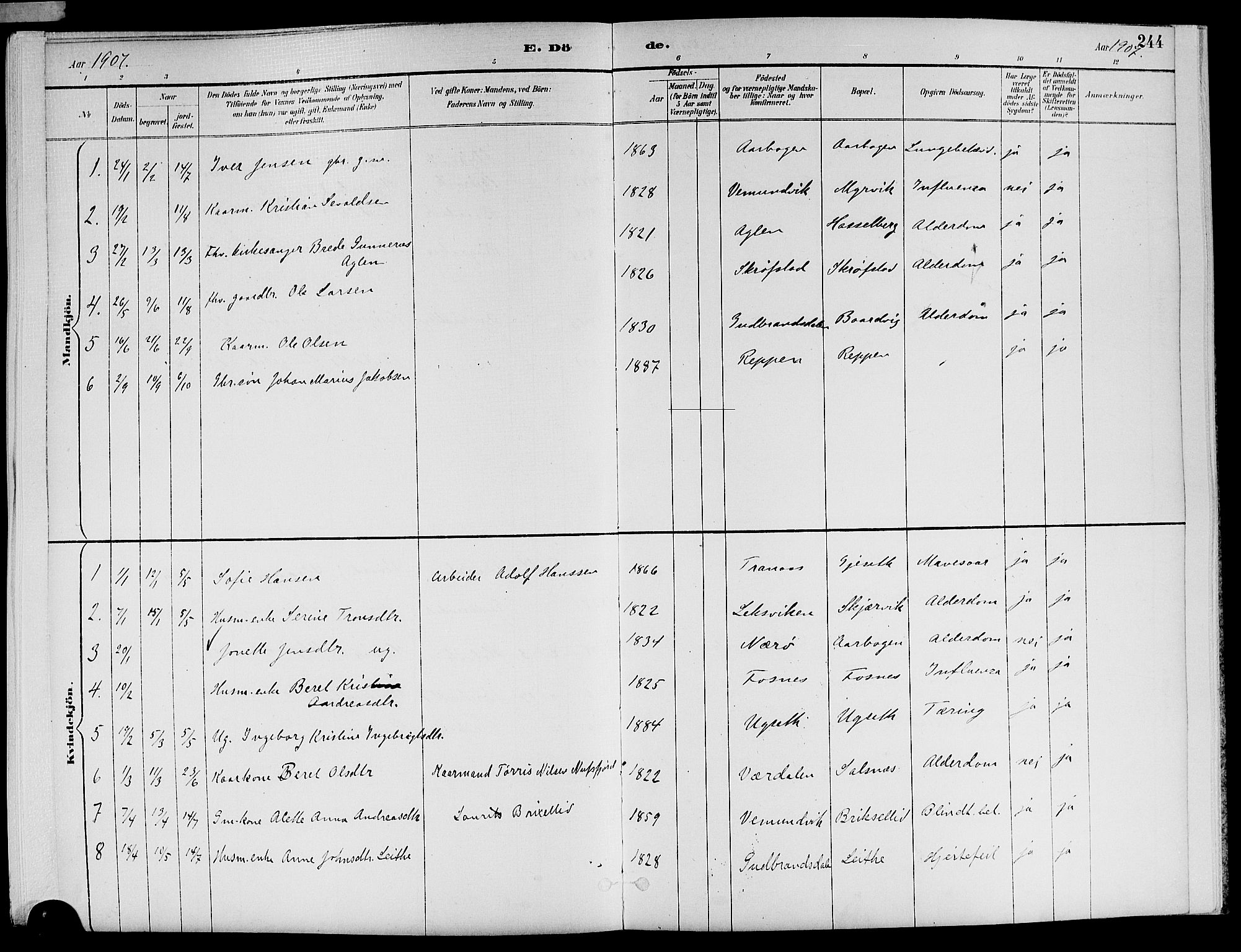 Ministerialprotokoller, klokkerbøker og fødselsregistre - Nord-Trøndelag, SAT/A-1458/773/L0617: Parish register (official) no. 773A08, 1887-1910, p. 244