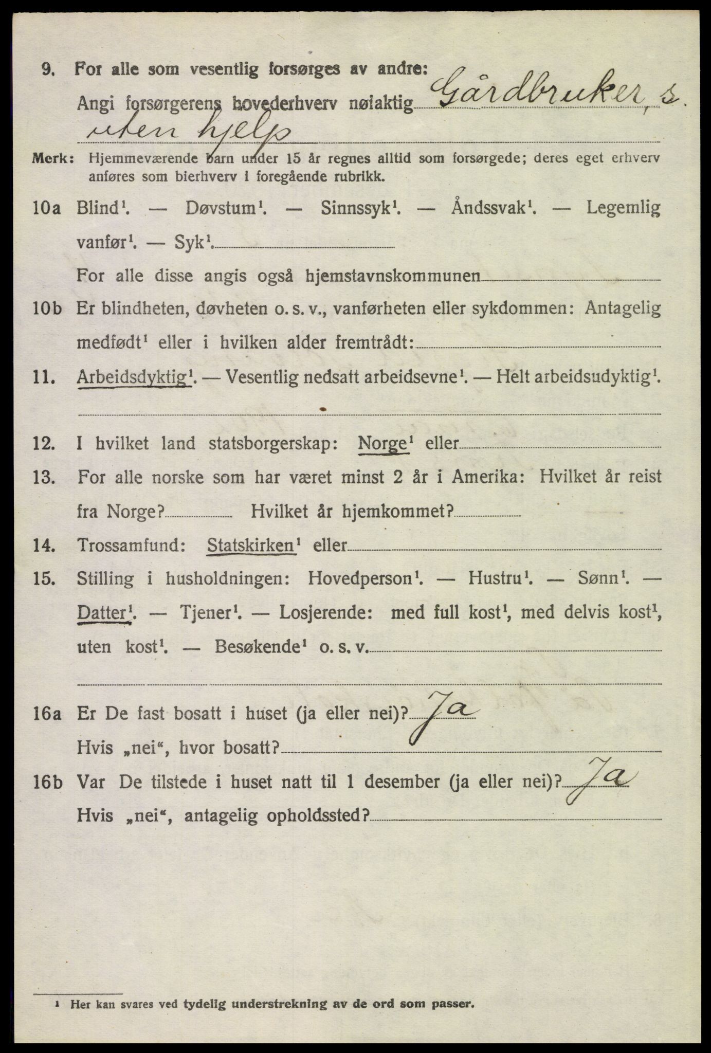 SAH, 1920 census for Tynset, 1920, p. 3191