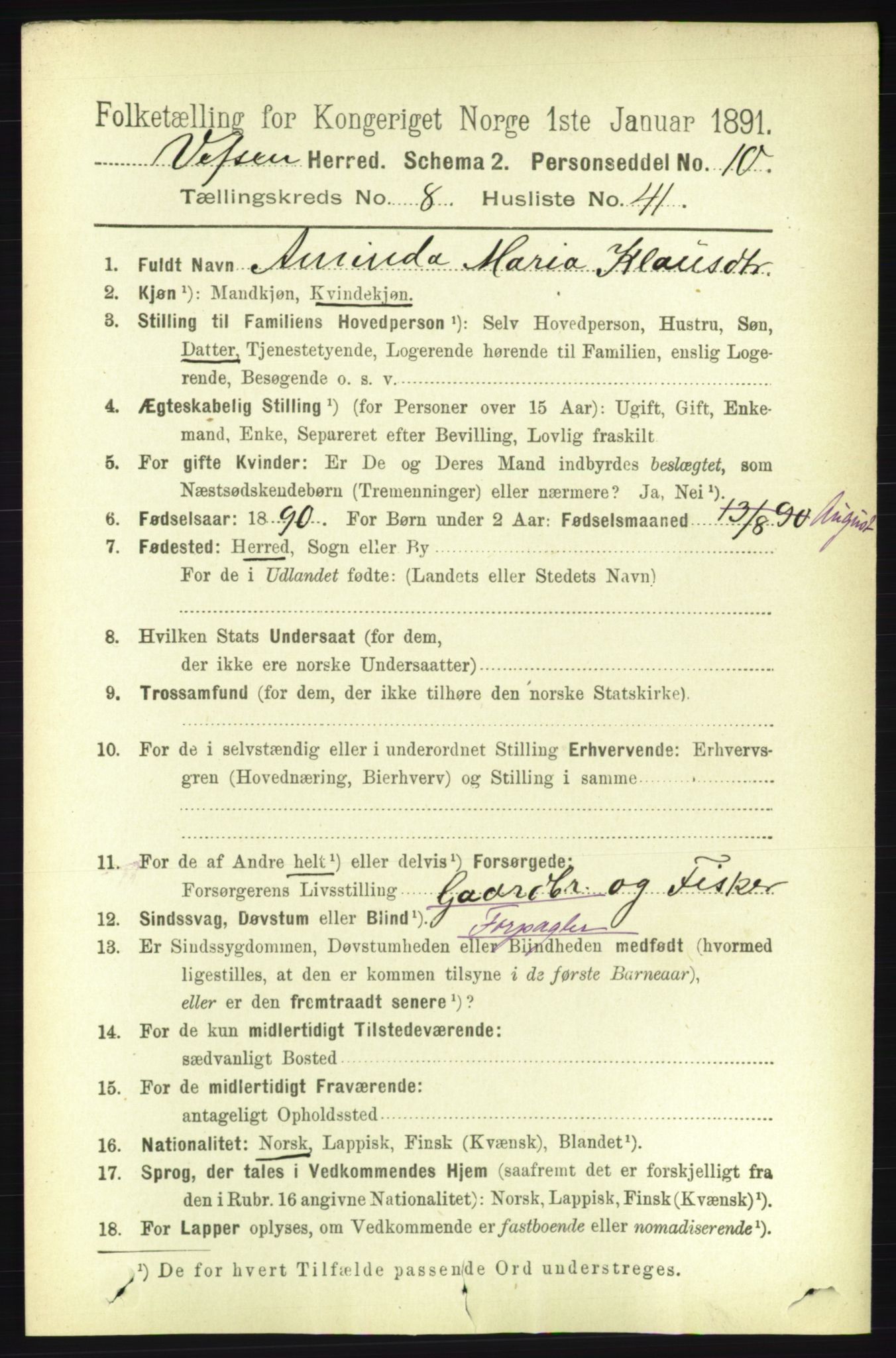 RA, 1891 census for 1824 Vefsn, 1891, p. 4557