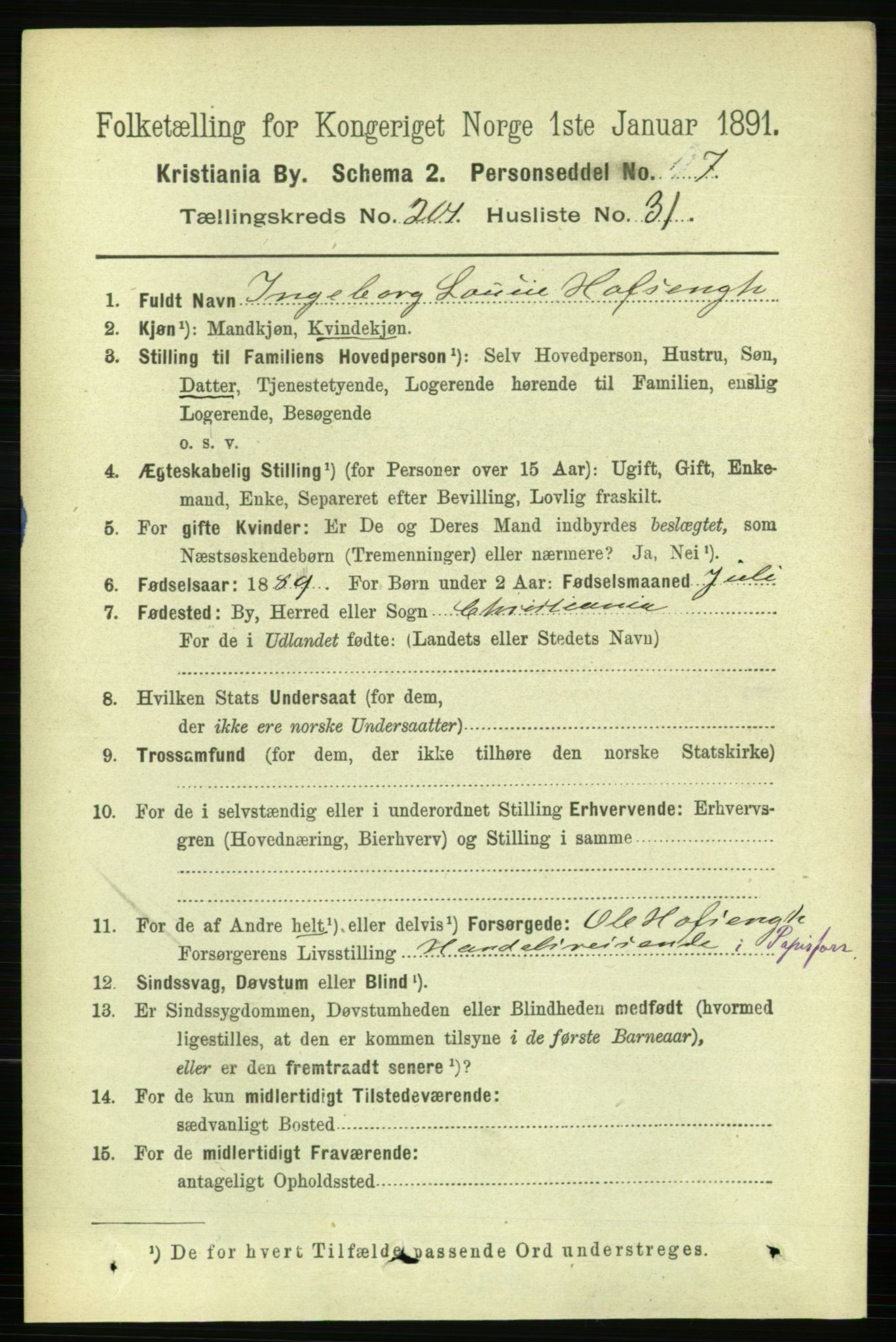 RA, 1891 census for 0301 Kristiania, 1891, p. 121464