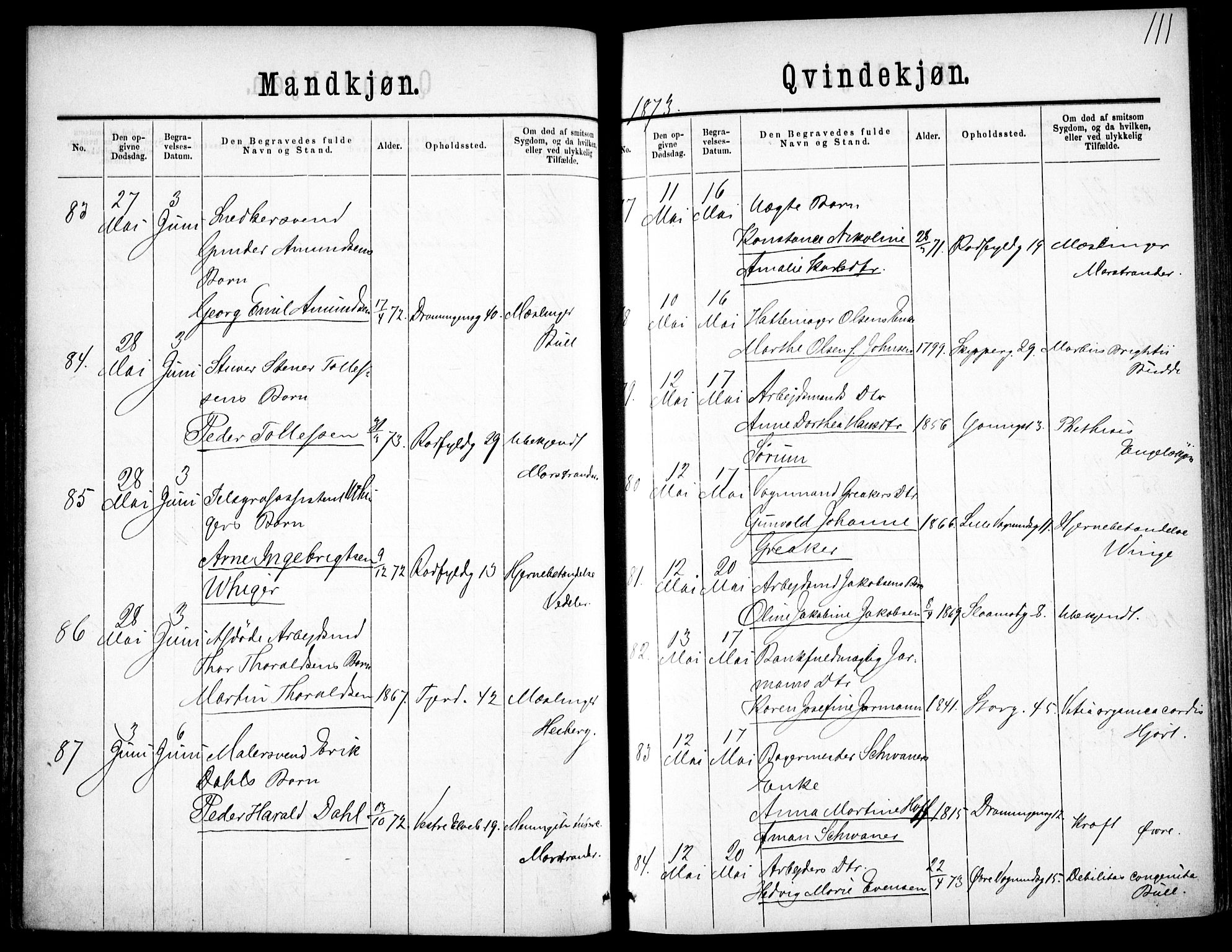 Oslo domkirke Kirkebøker, SAO/A-10752/F/Fa/L0026: Parish register (official) no. 26, 1867-1884, p. 111