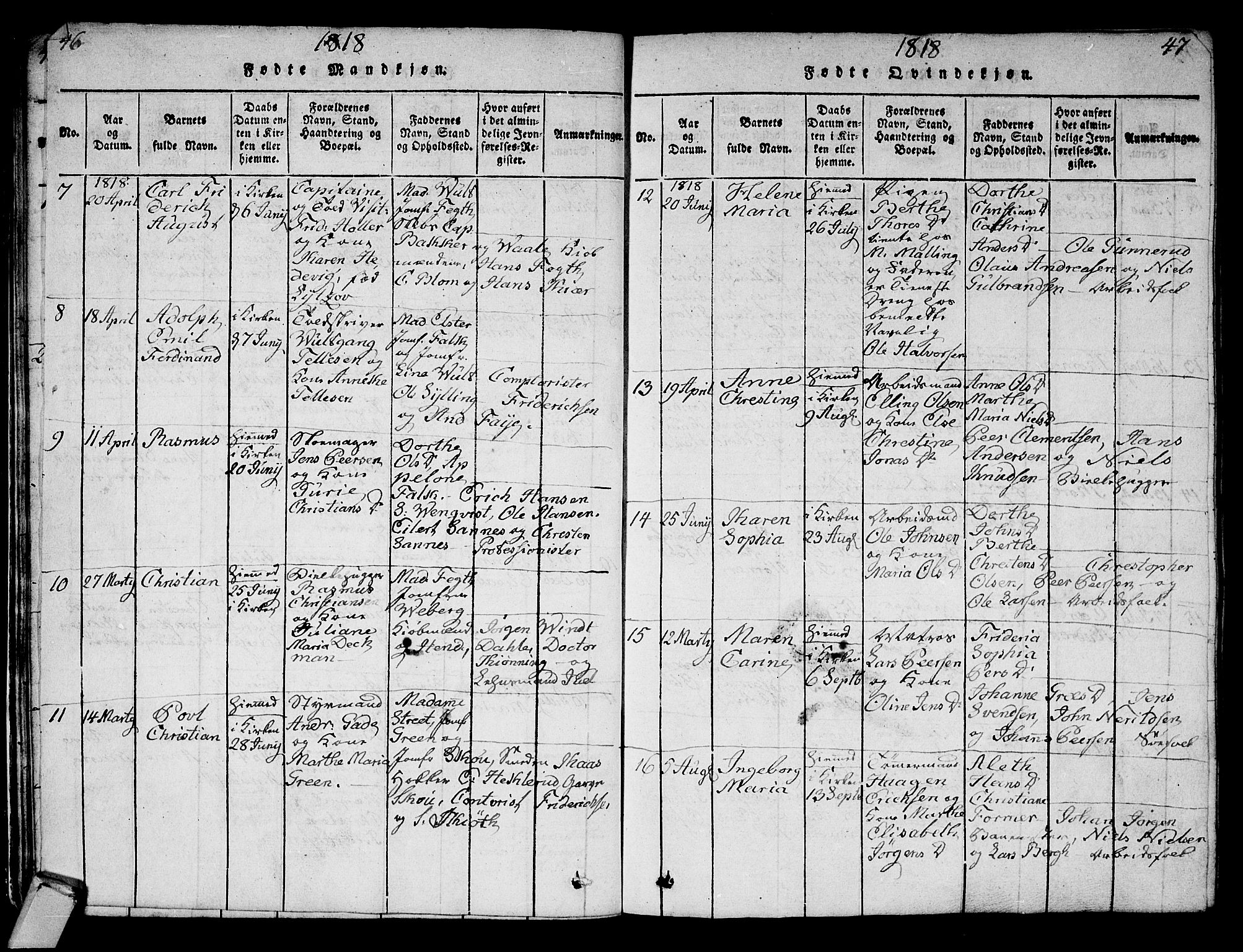 Strømsø kirkebøker, AV/SAKO-A-246/G/Ga/L0001: Parish register (copy) no. 1, 1815-1829, p. 46-47