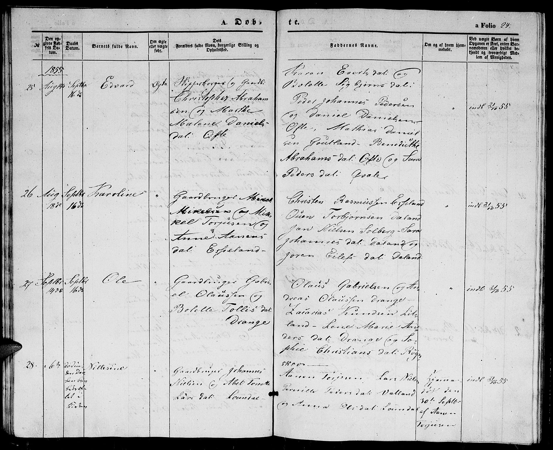 Herad sokneprestkontor, SAK/1111-0018/F/Fb/Fba/L0002: Parish register (copy) no. B 2, 1852-1862, p. 24