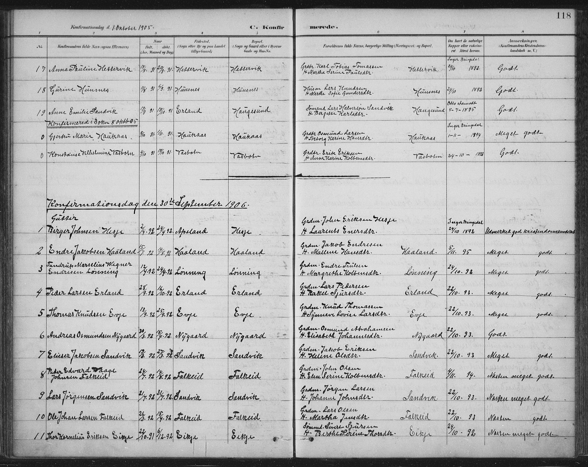 Tysvær sokneprestkontor, AV/SAST-A -101864/H/Ha/Haa/L0008: Parish register (official) no. A 8, 1897-1918, p. 118