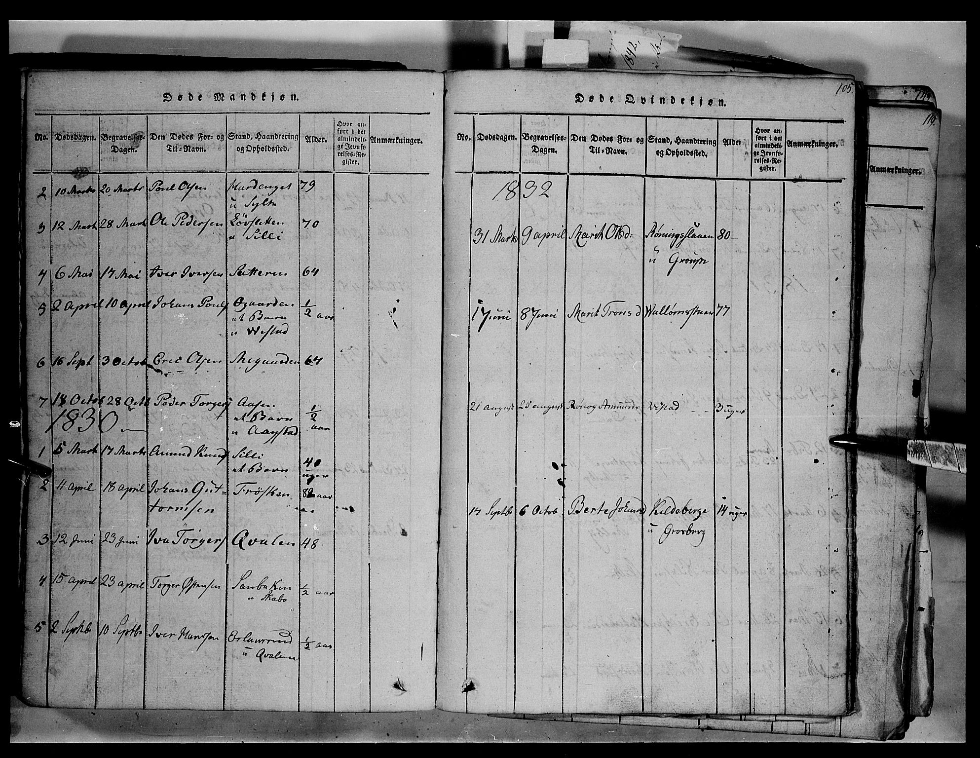 Fron prestekontor, SAH/PREST-078/H/Ha/Hab/L0003: Parish register (copy) no. 3, 1816-1850, p. 105