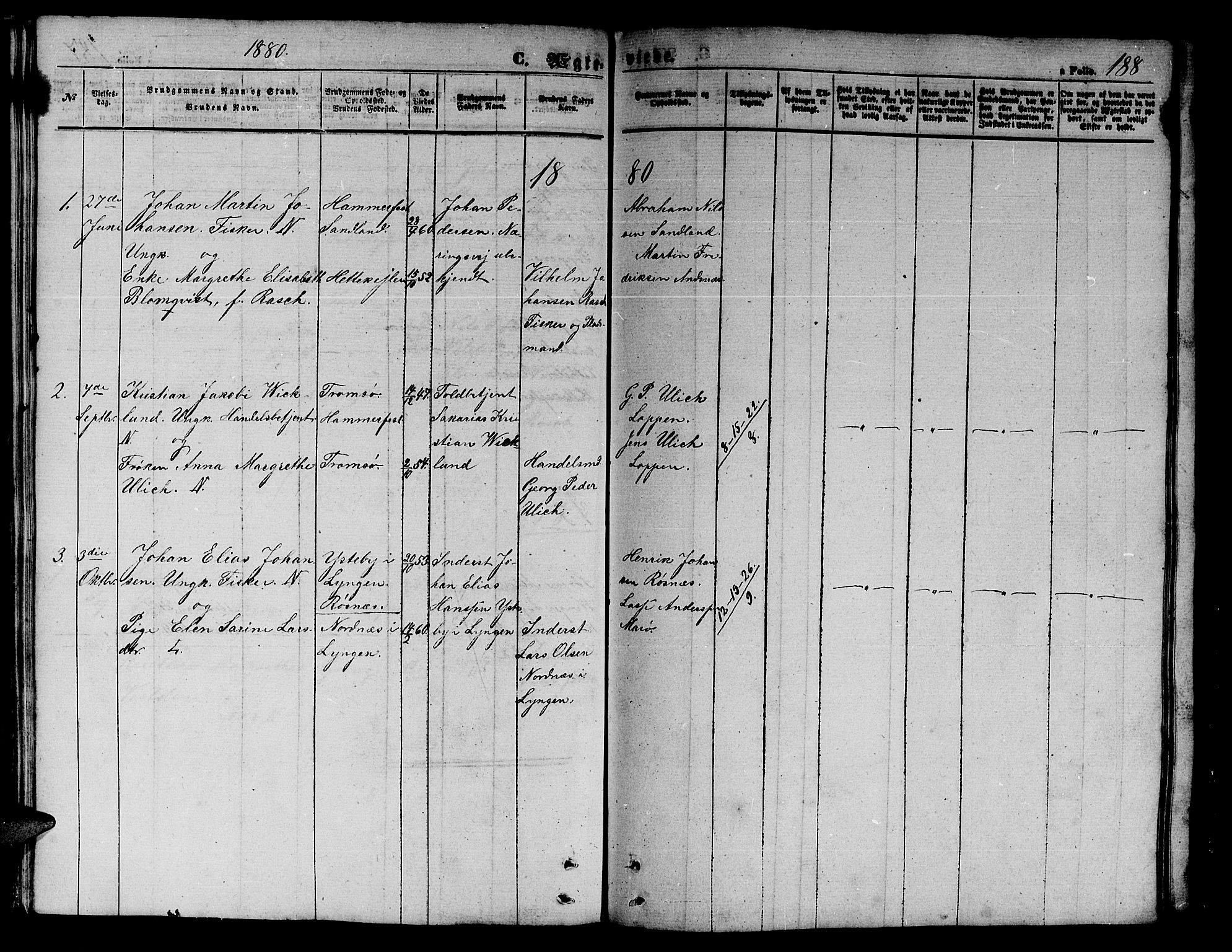 Loppa sokneprestkontor, SATØ/S-1339/H/Hb/L0002klokker: Parish register (copy) no. 2, 1850-1880, p. 188
