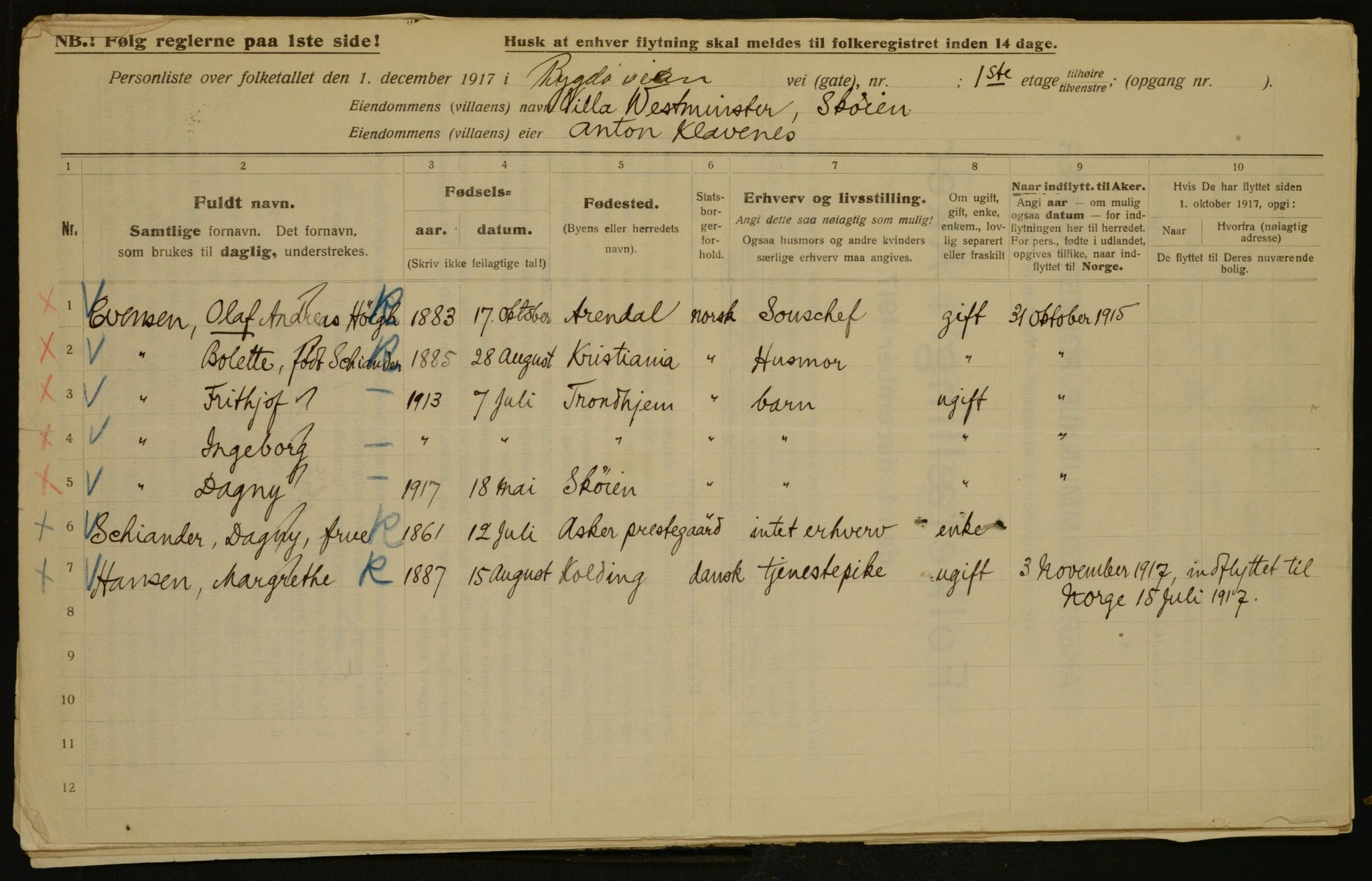 OBA, Municipal Census 1917 for Aker, 1917, p. 4359