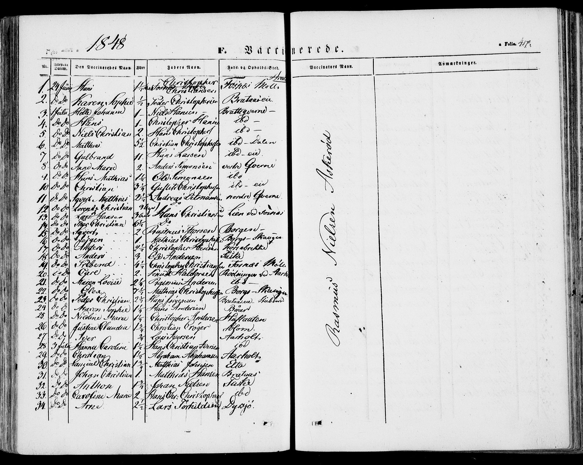 Stokke kirkebøker, AV/SAKO-A-320/F/Fa/L0007: Parish register (official) no. I 7, 1844-1857, p. 417