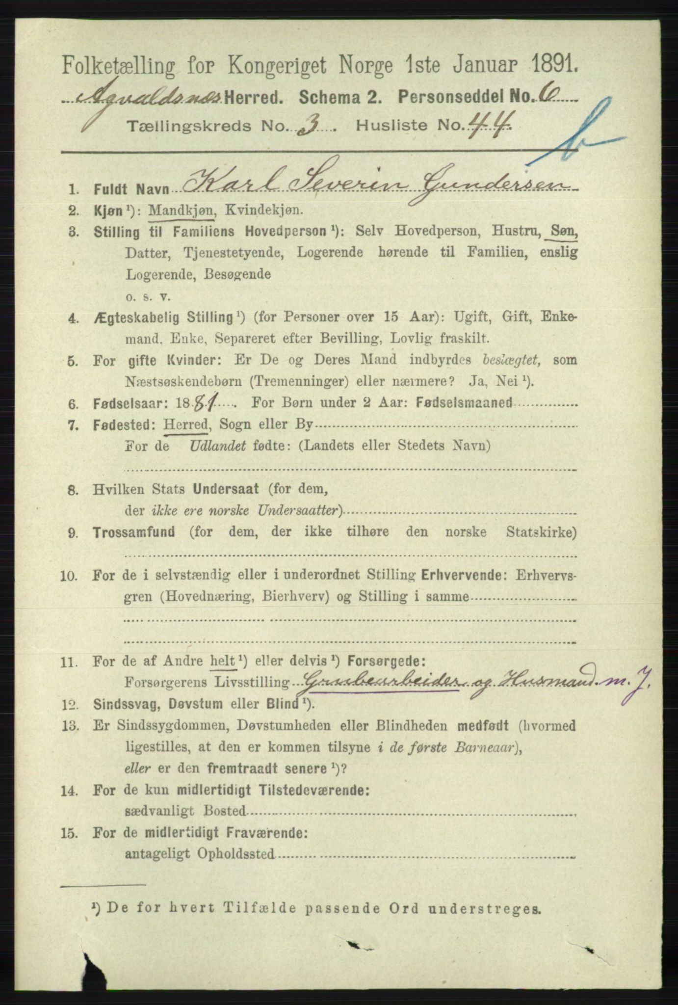 RA, 1891 census for 1147 Avaldsnes, 1891, p. 2782