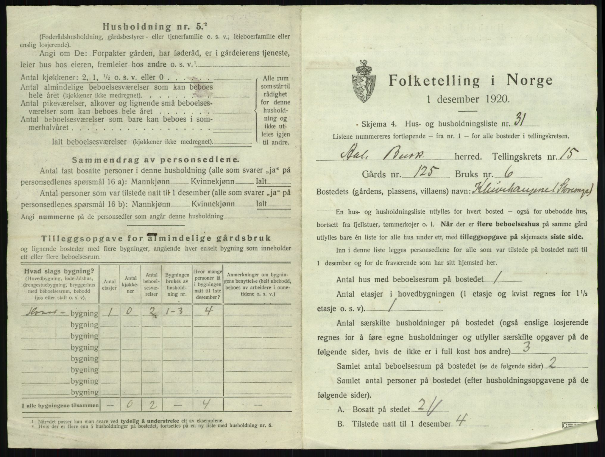 SAKO, 1920 census for Ål, 1920, p. 1392