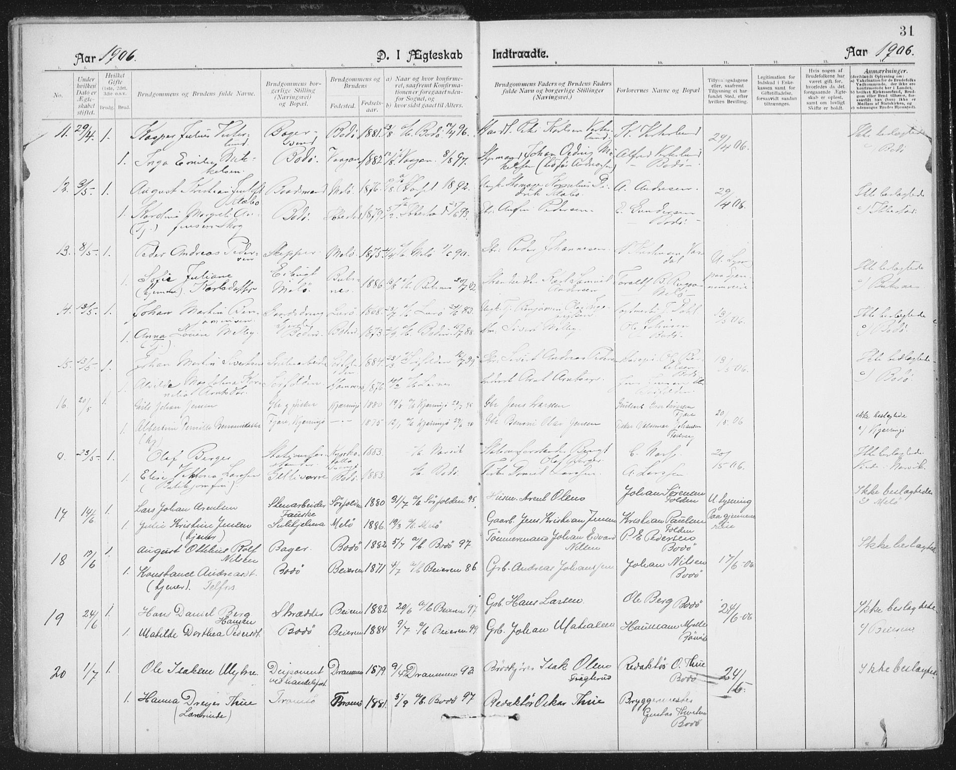 Ministerialprotokoller, klokkerbøker og fødselsregistre - Nordland, AV/SAT-A-1459/801/L0012: Parish register (official) no. 801A12, 1900-1916, p. 31