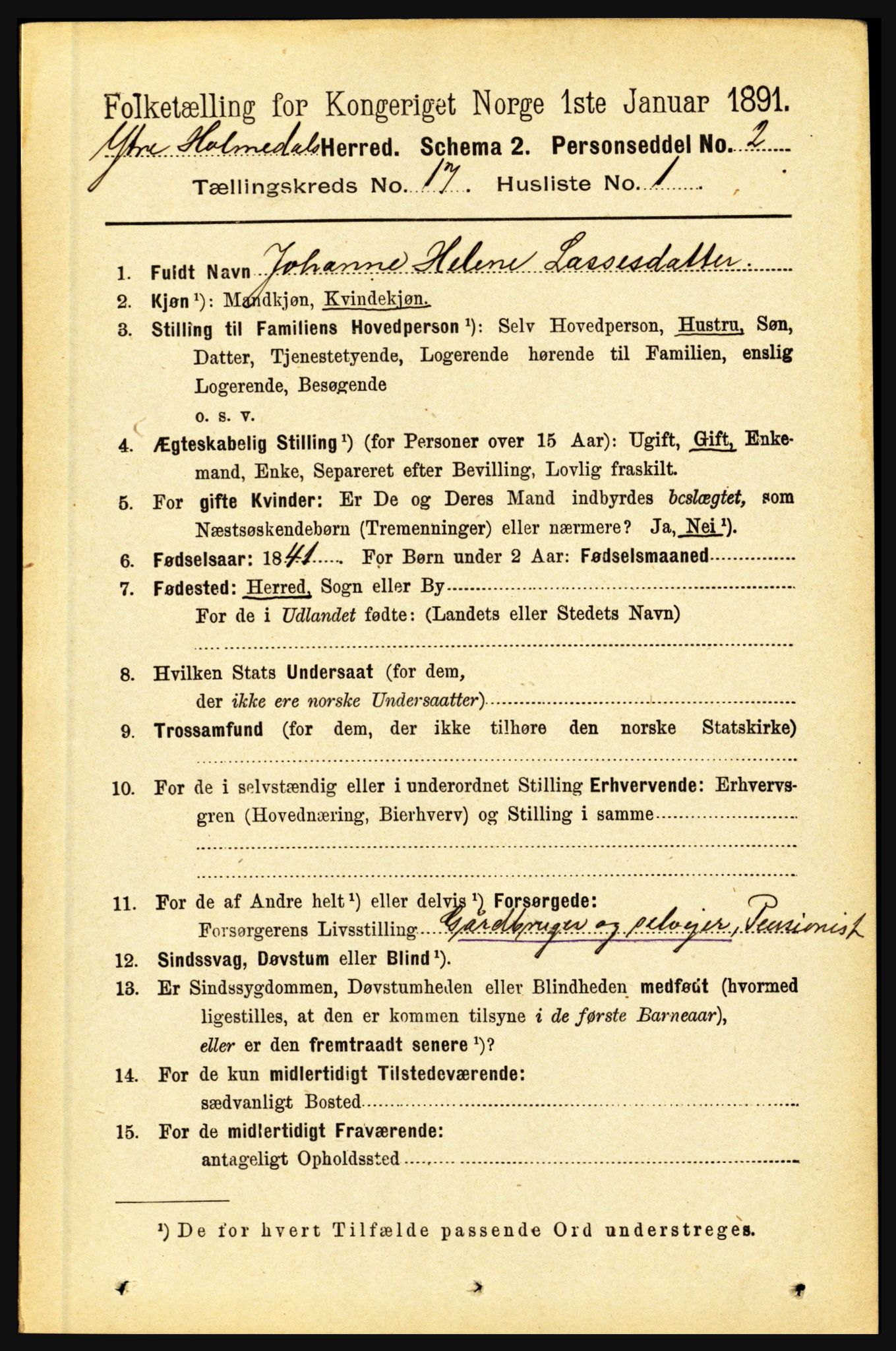 RA, 1891 census for 1429 Ytre Holmedal, 1891, p. 4428