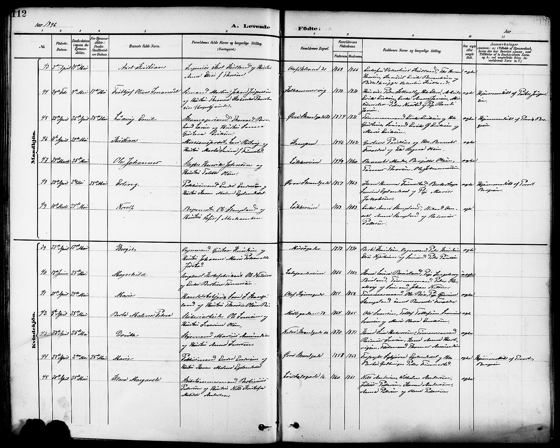 Domkirken sokneprestkontor, SAST/A-101812/001/30/30BB/L0016: Parish register (copy) no. B 16, 1891-1902, p. 112