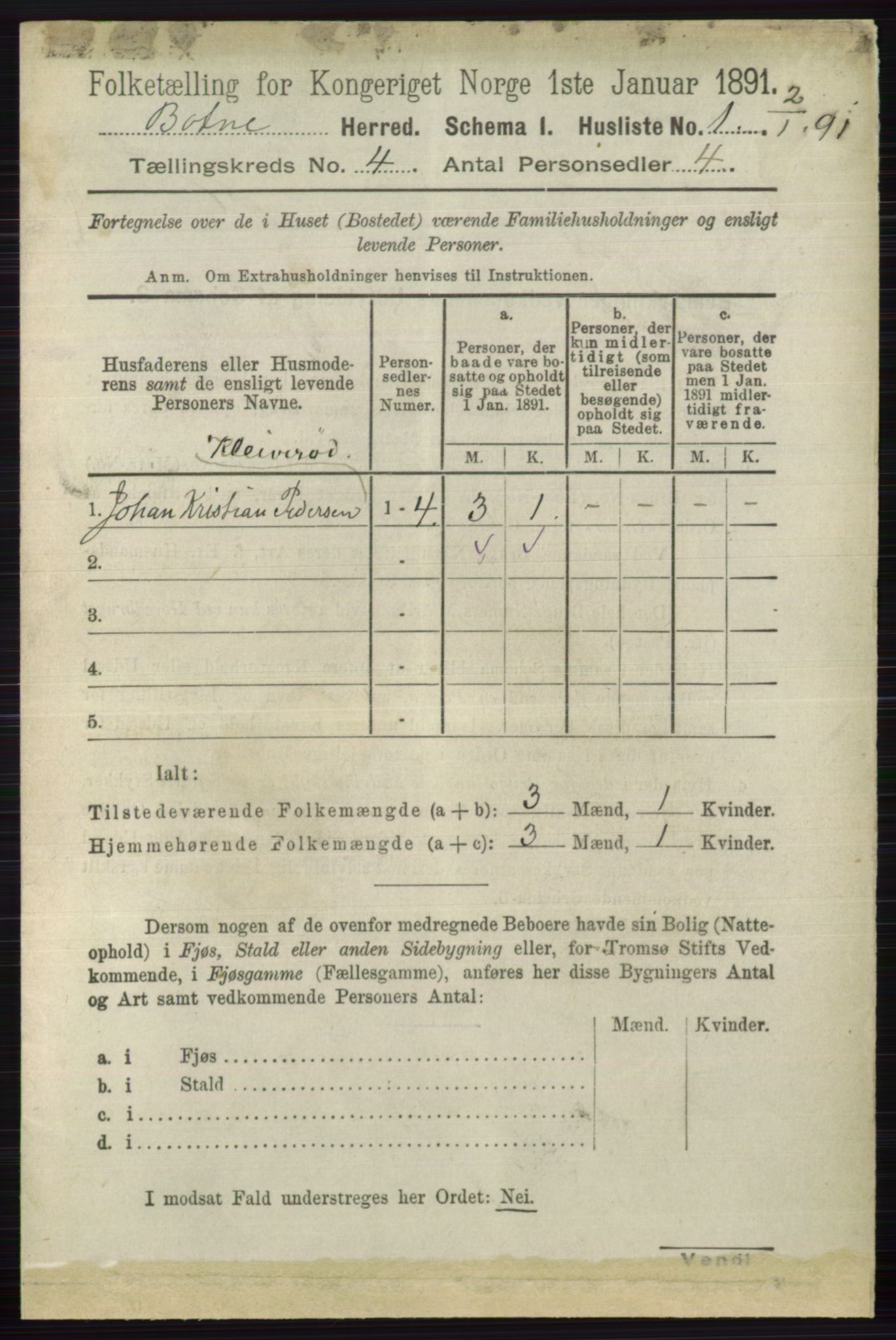 RA, 1891 census for 0715 Botne, 1891, p. 1544