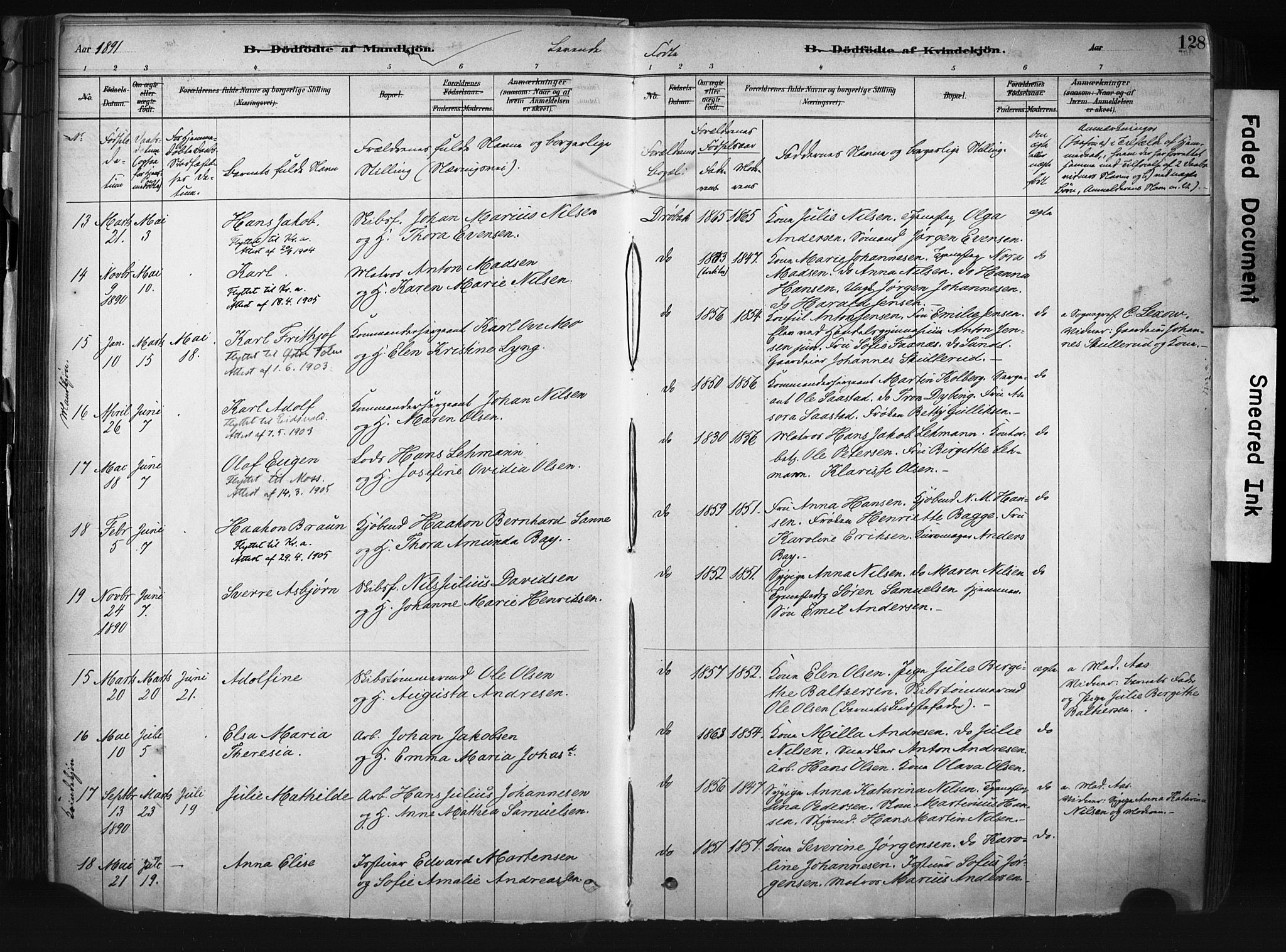 Drøbak prestekontor Kirkebøker, AV/SAO-A-10142a/F/Fb/L0001: Parish register (official) no. II 1, 1878-1891, p. 128