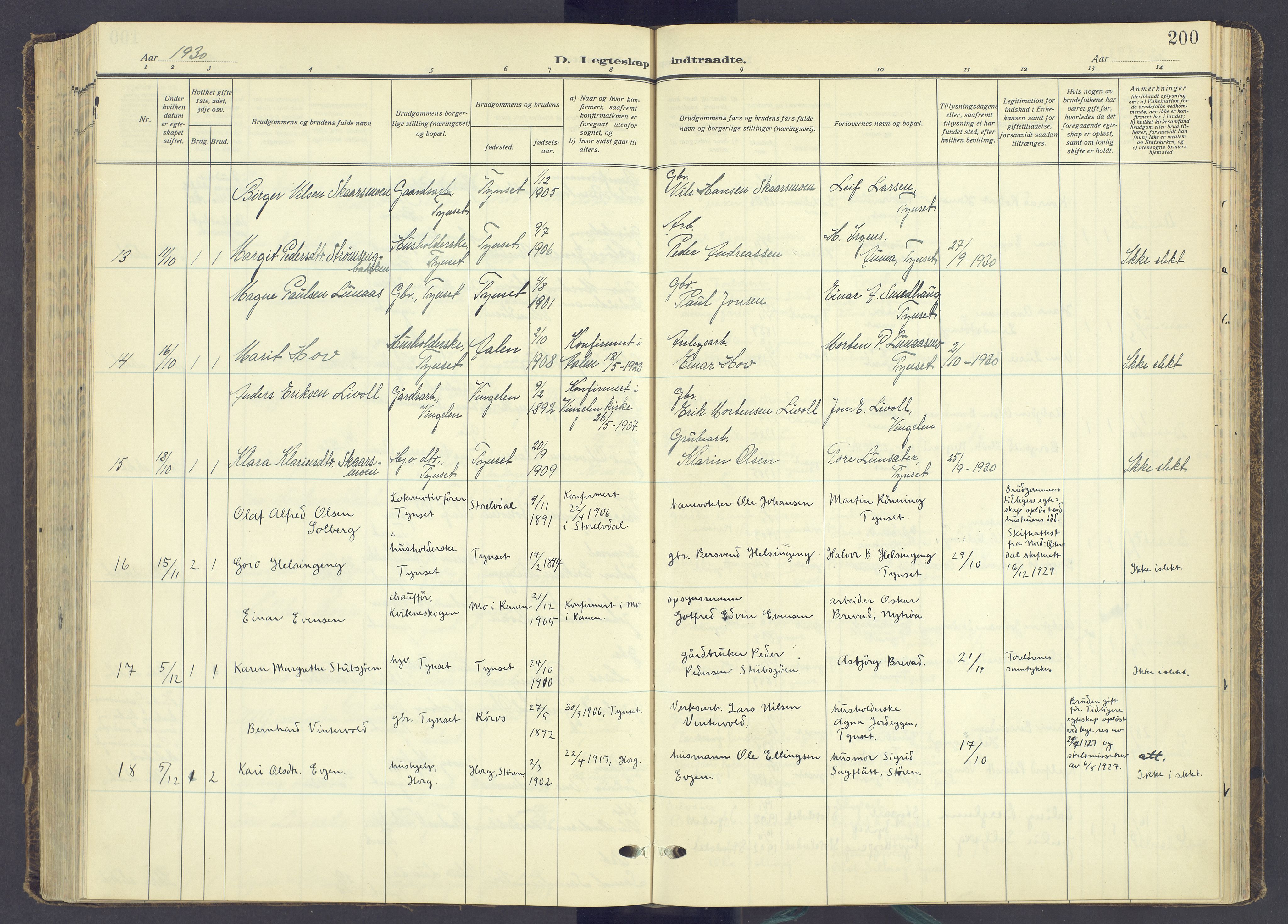 Tynset prestekontor, AV/SAH-PREST-058/H/Ha/Haa/L0027: Parish register (official) no. 27, 1930-1944, p. 200