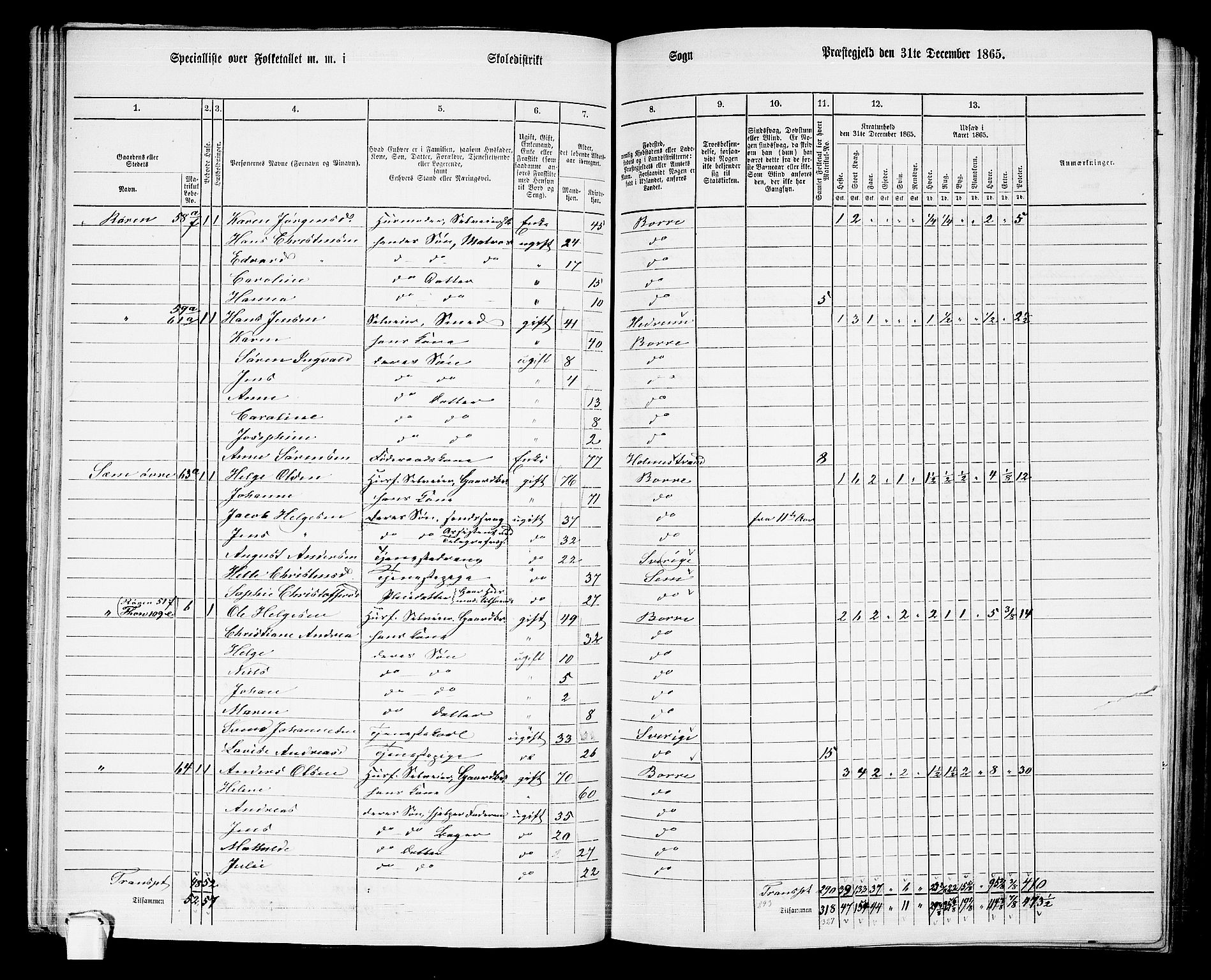 RA, 1865 census for Borre, 1865, p. 73