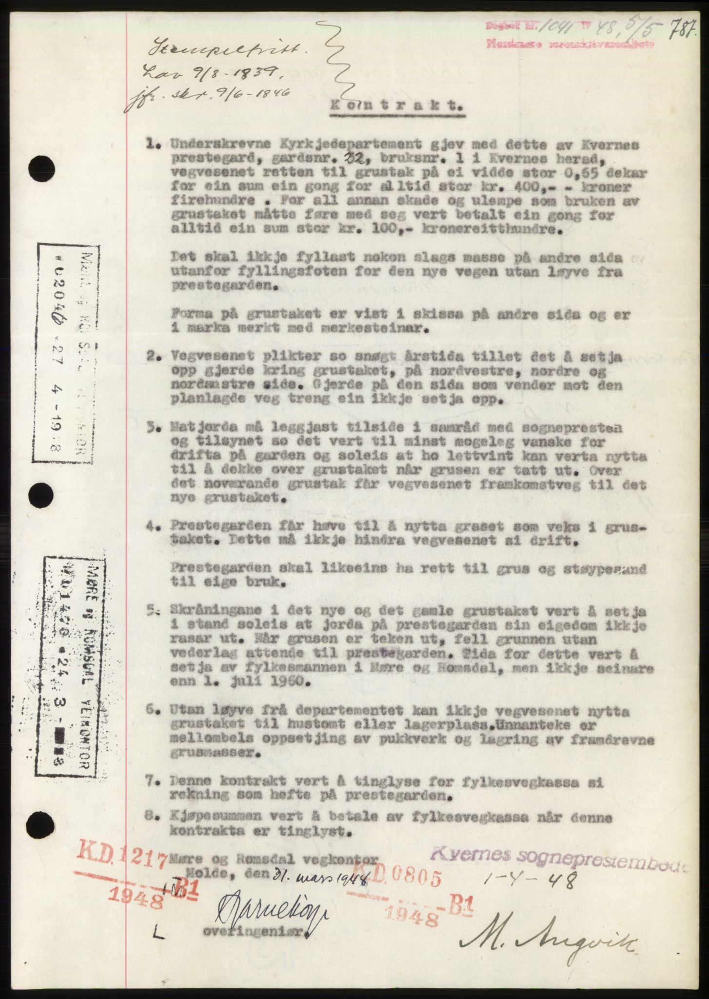 Nordmøre sorenskriveri, AV/SAT-A-4132/1/2/2Ca: Mortgage book no. B98, 1948-1948, Diary no: : 1041/1948